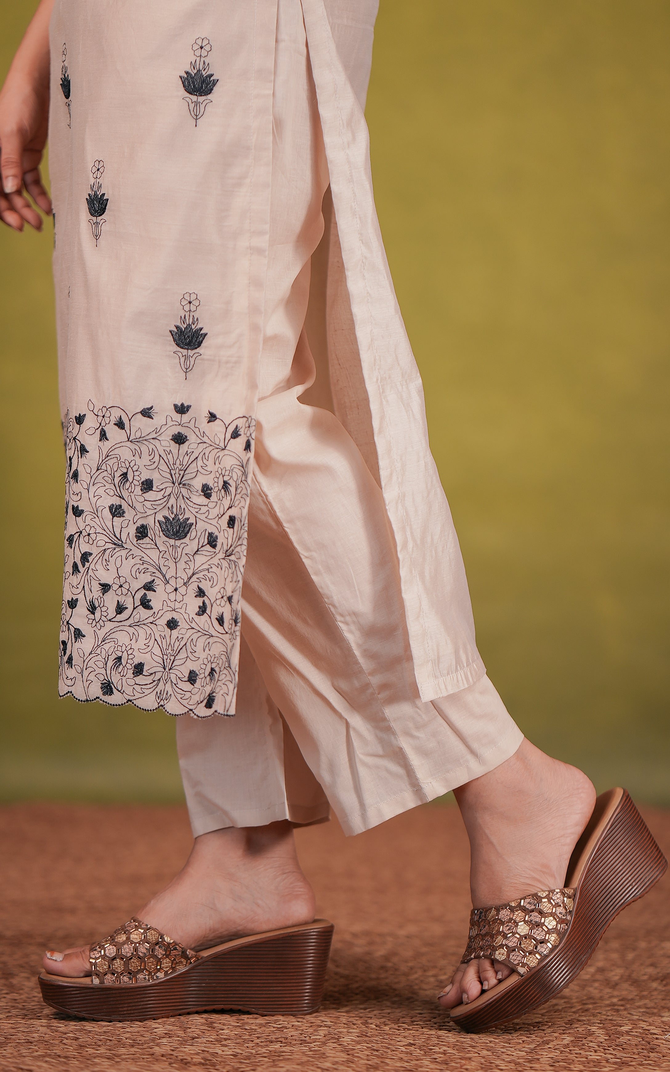 Traditional art silk embroidered kurti set for women