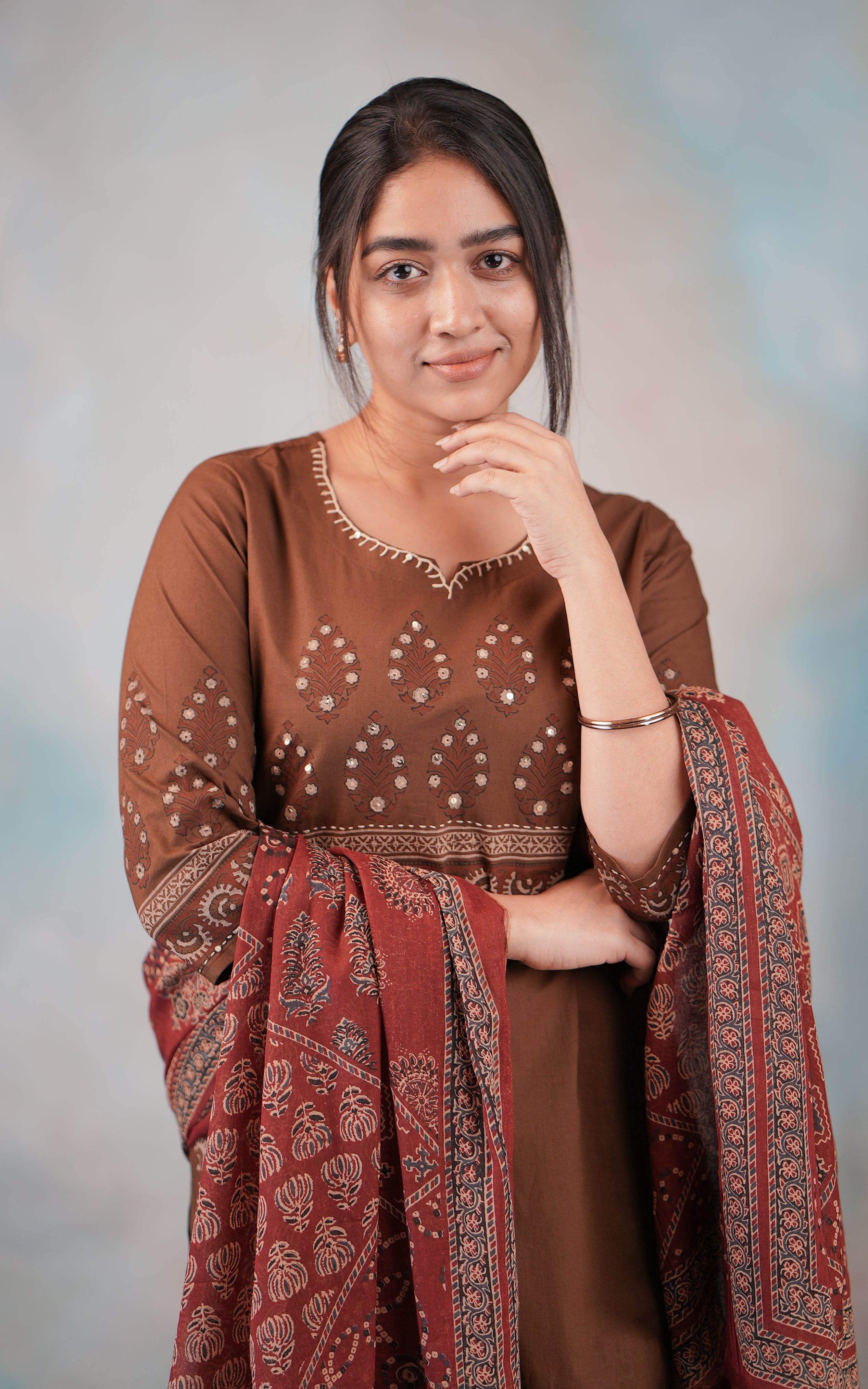 Brown straight cut kurti sets