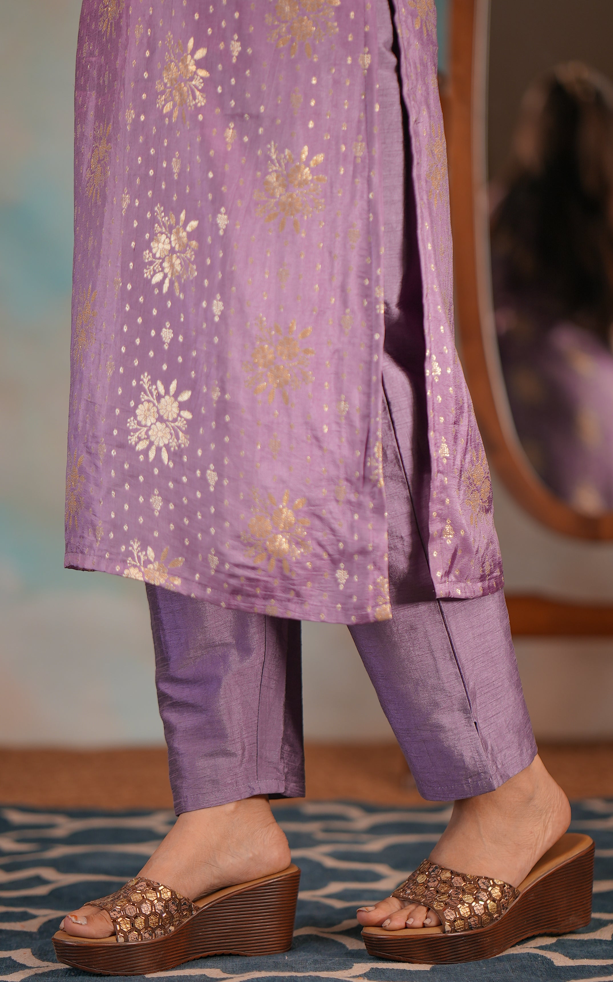 Festive wear purple art silk kurti set for women