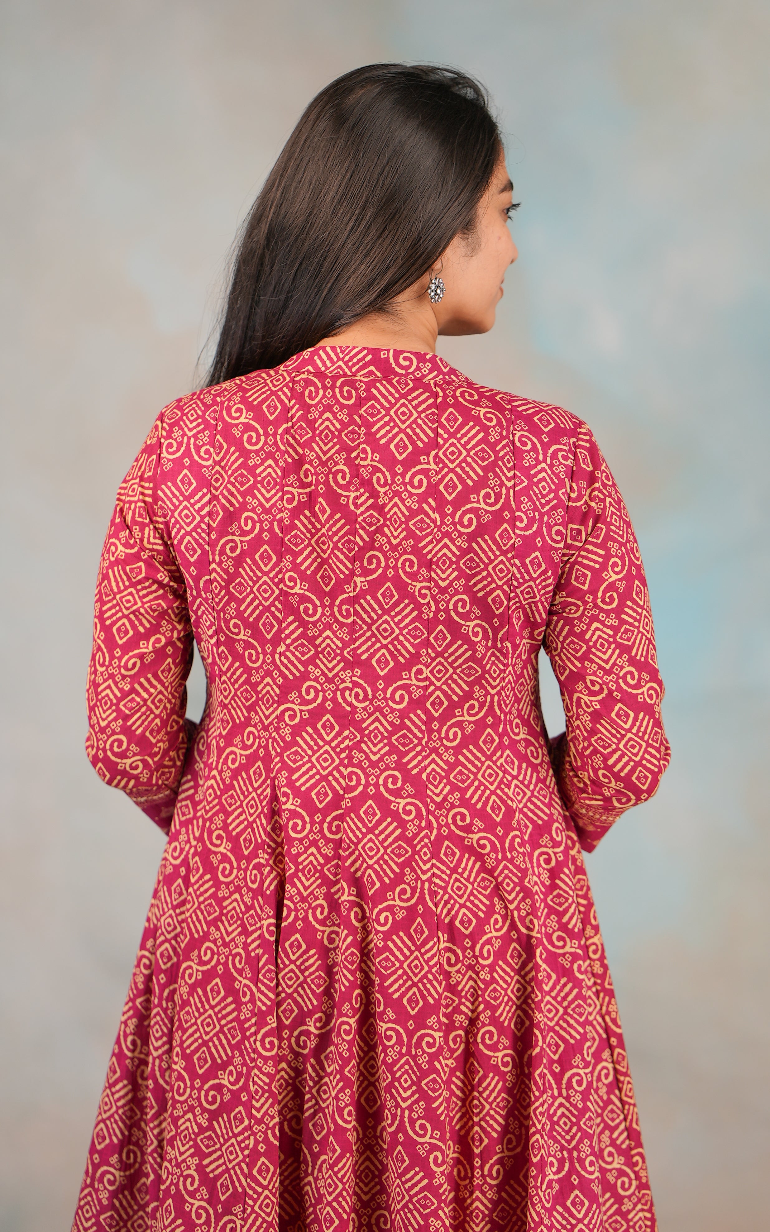 Ethnic Dark Rani Pink Cotton Anarkali Kurti For Women