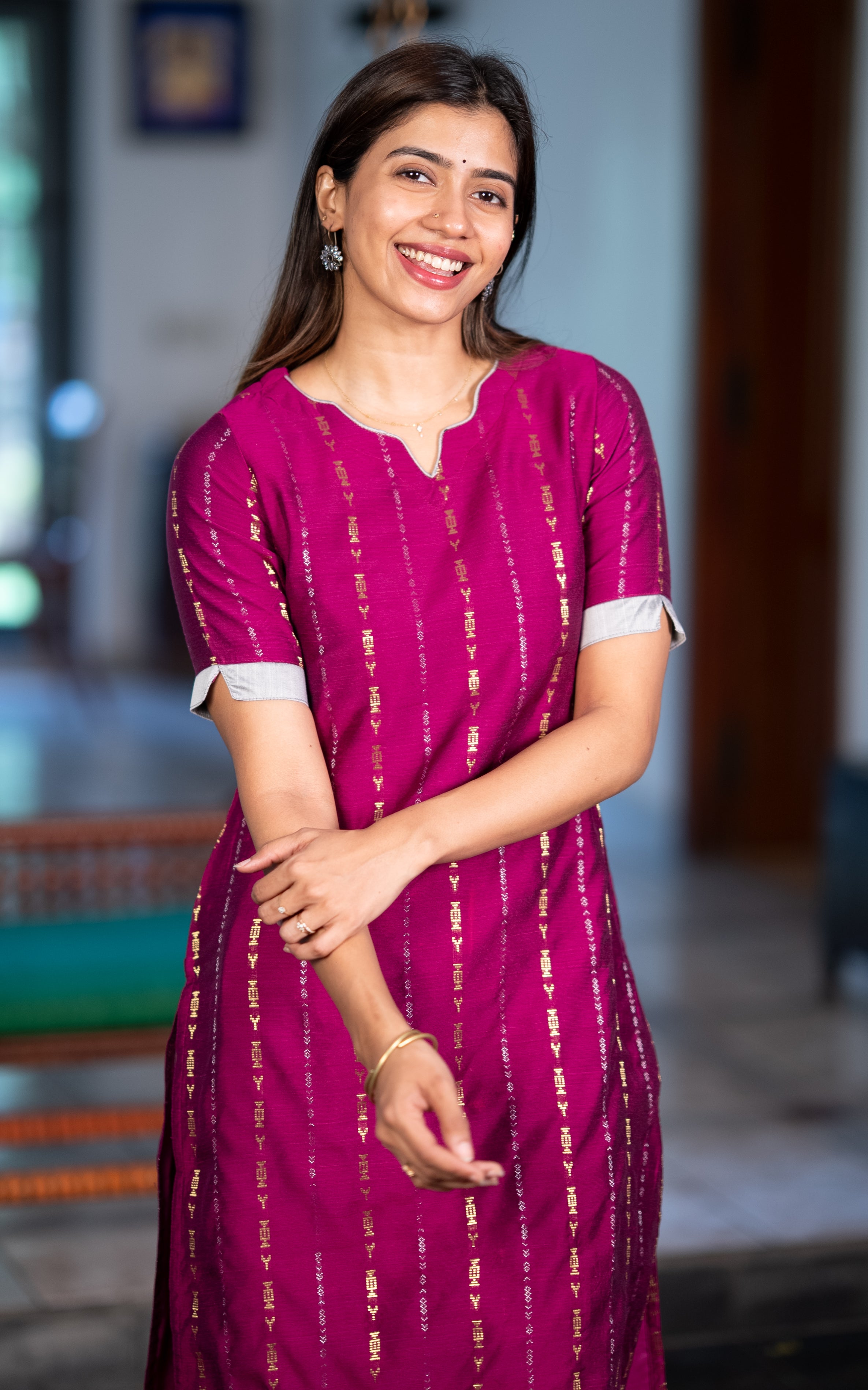 Instore – Magenta Dharmika Kurti Set for Women – Cotton – Casual Wear – Ethnic Wear