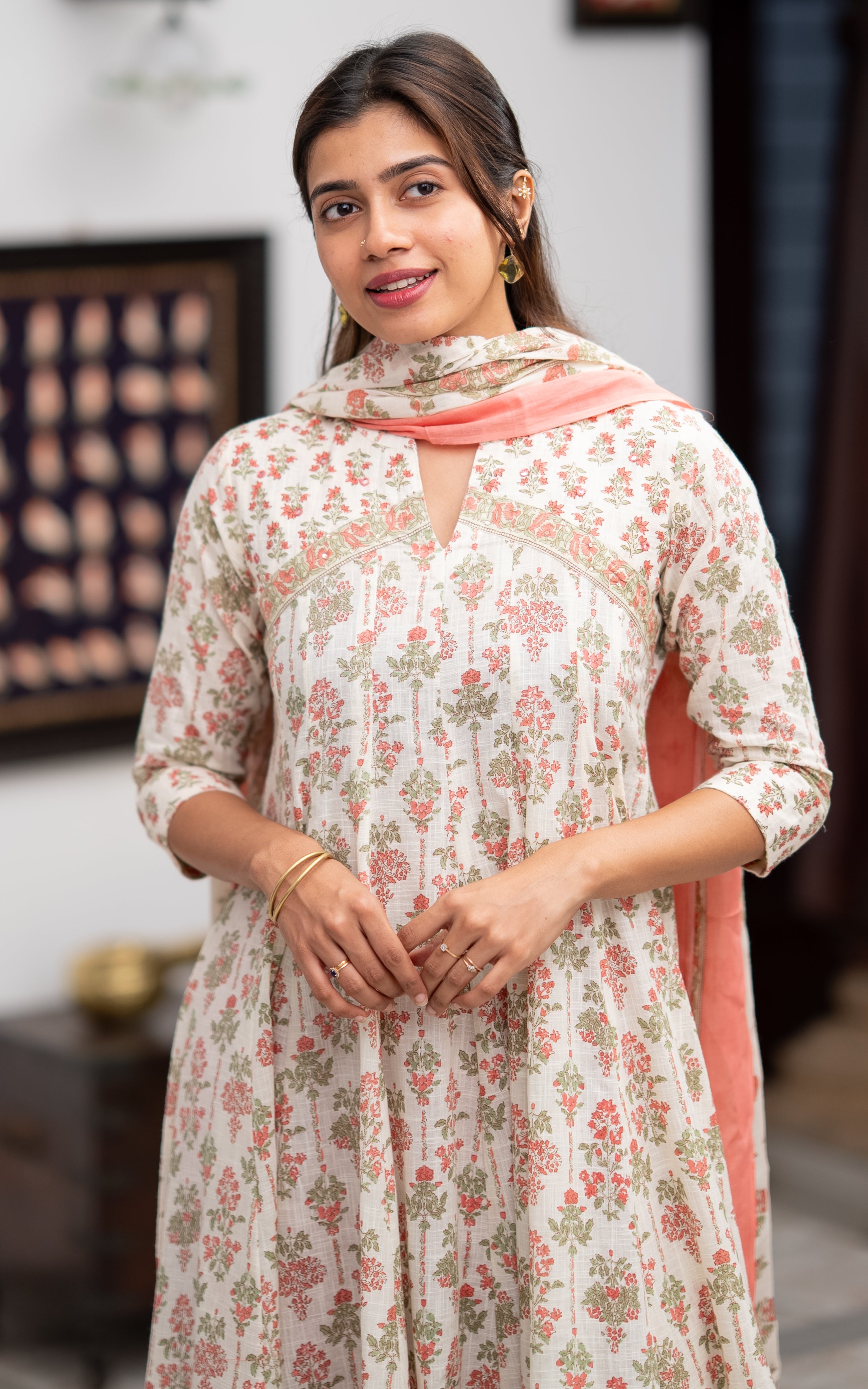 Atharvina Peach (Kurti+Dupatta)