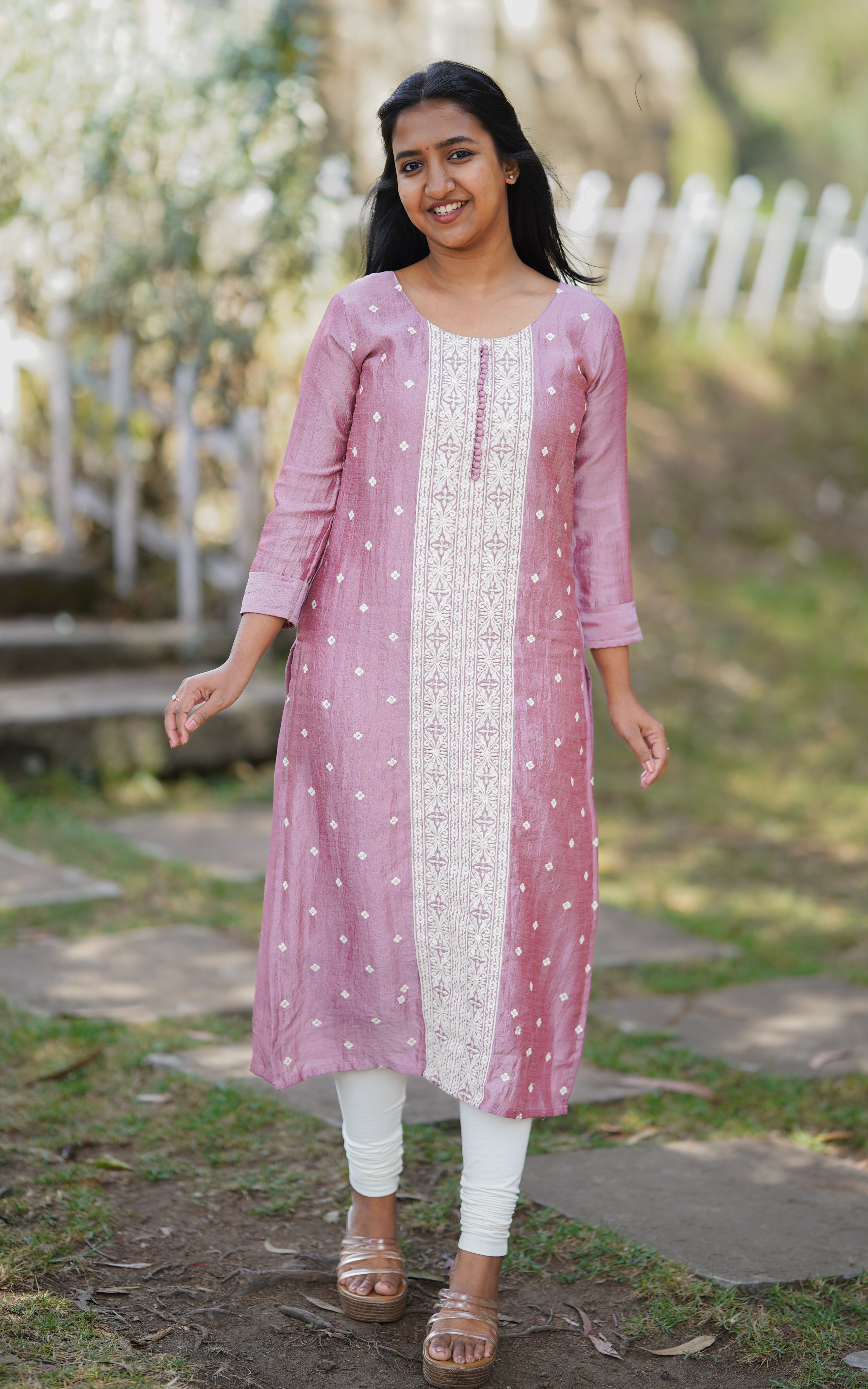 Sequence Embroidered Straight Cut Kurti with Side Slit