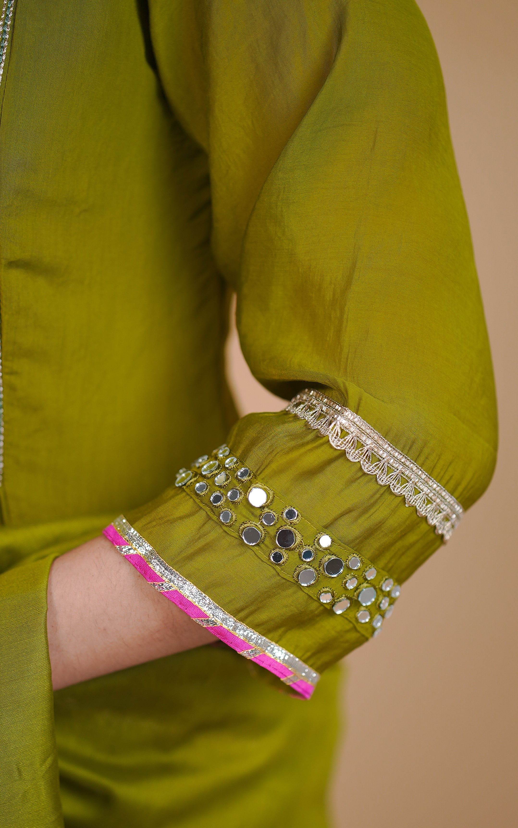 Instore – Olive Green Aira Kurti with Dupatta for Women – Art Silk – Festive Ethnic Wear