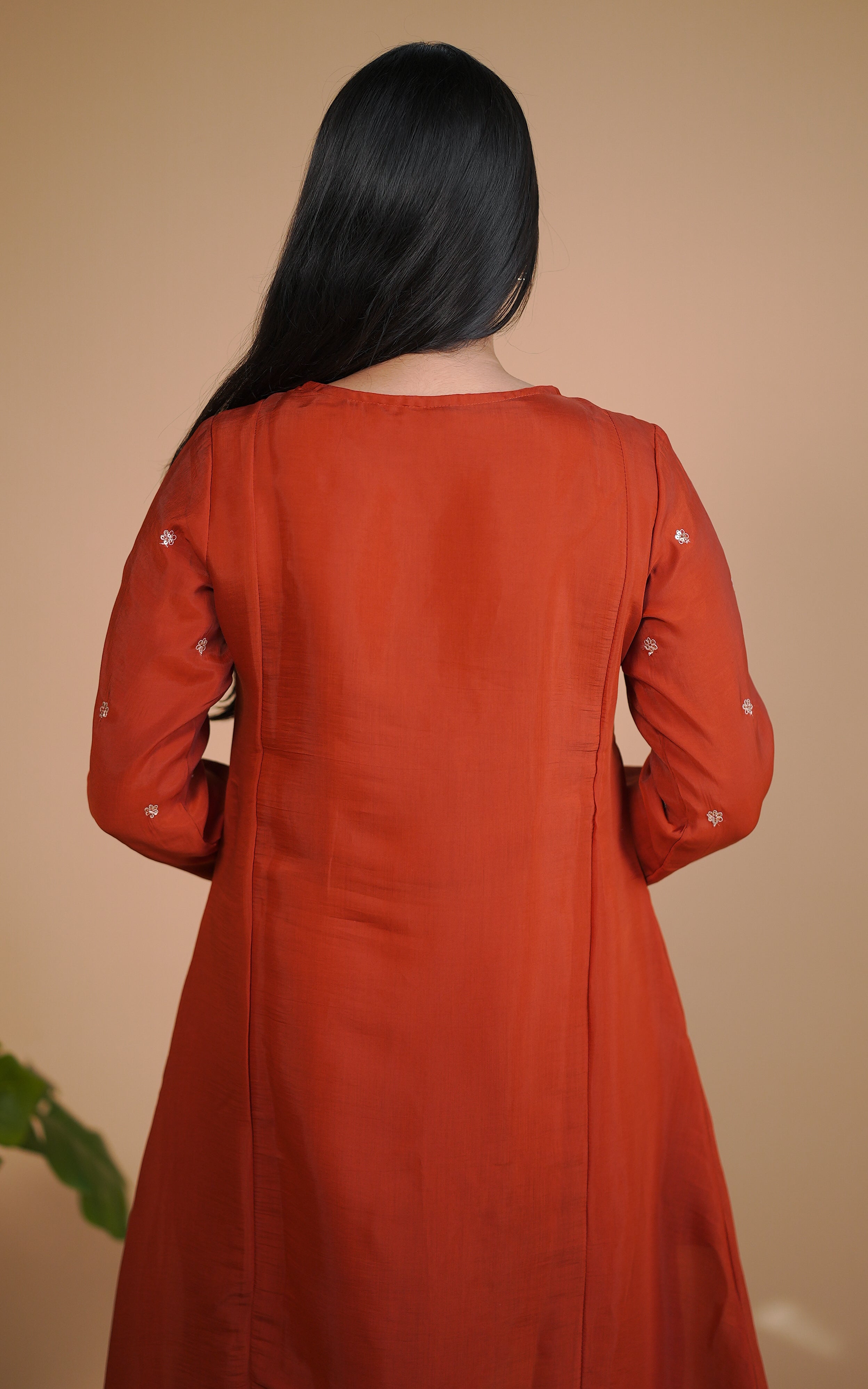 Instore – Rust Tejasvi Kurti with Dupatta for Women – Art Silk – Festive Ethnic Wear