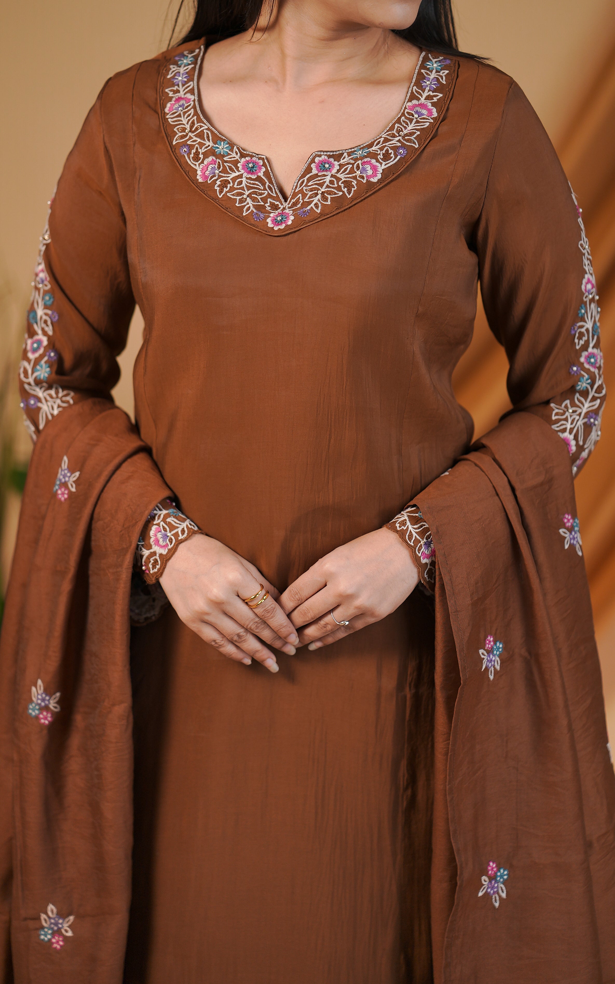 Designer brown Aline kurti for women