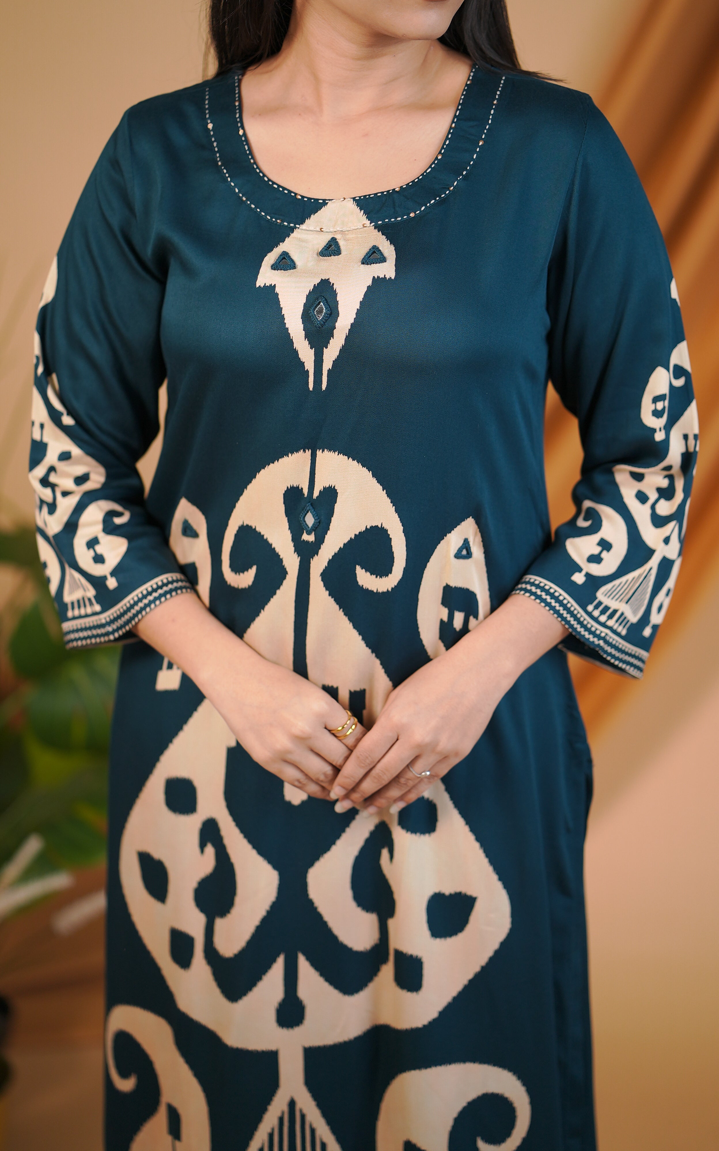 Traditional silky rayon kurti with palazzo set for women