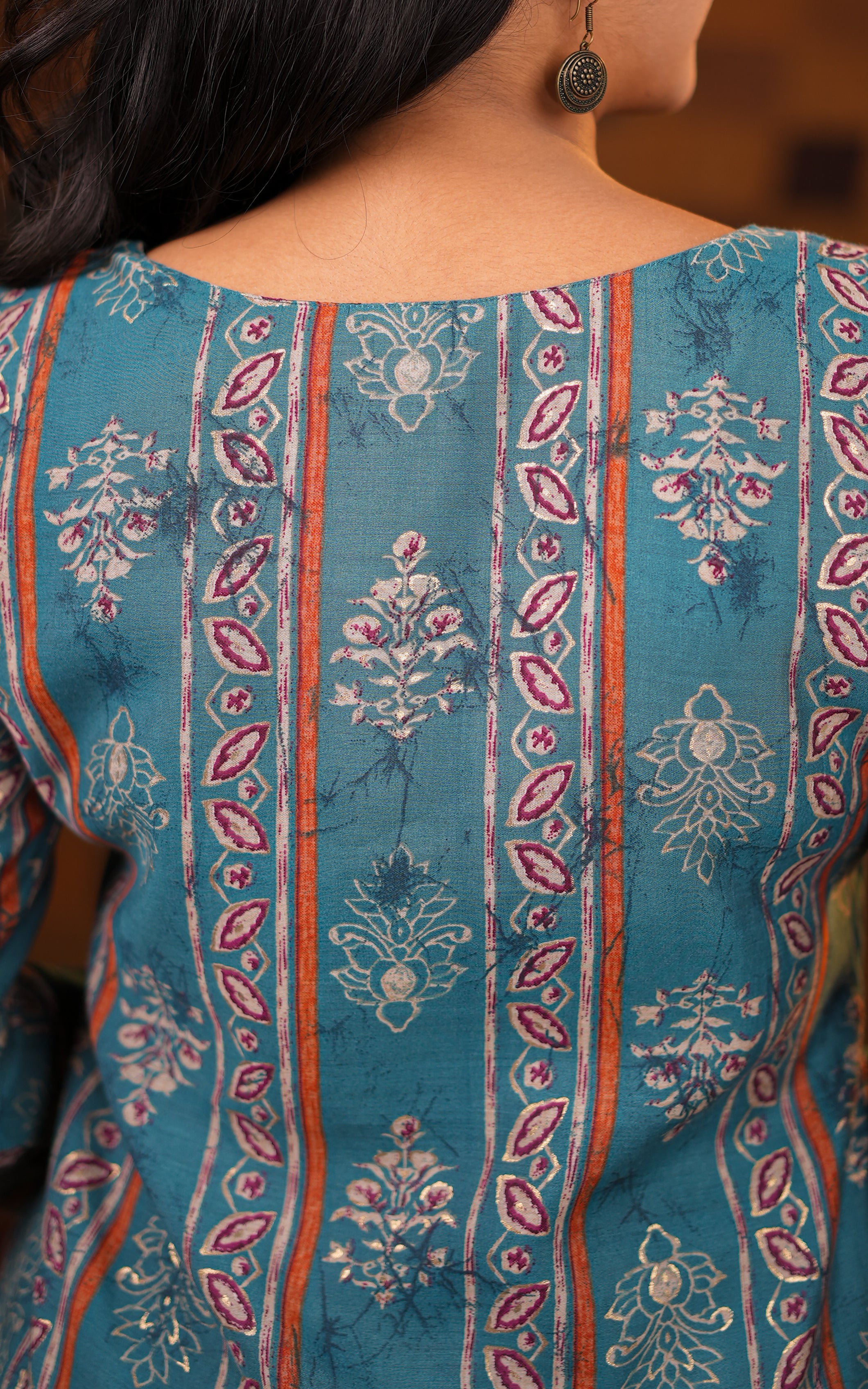 Instore - Ocean Blue Color Art Silk Straight Cut kurti with an Apple Cut Bottom Finish Keyhole Neckline & Sleeves