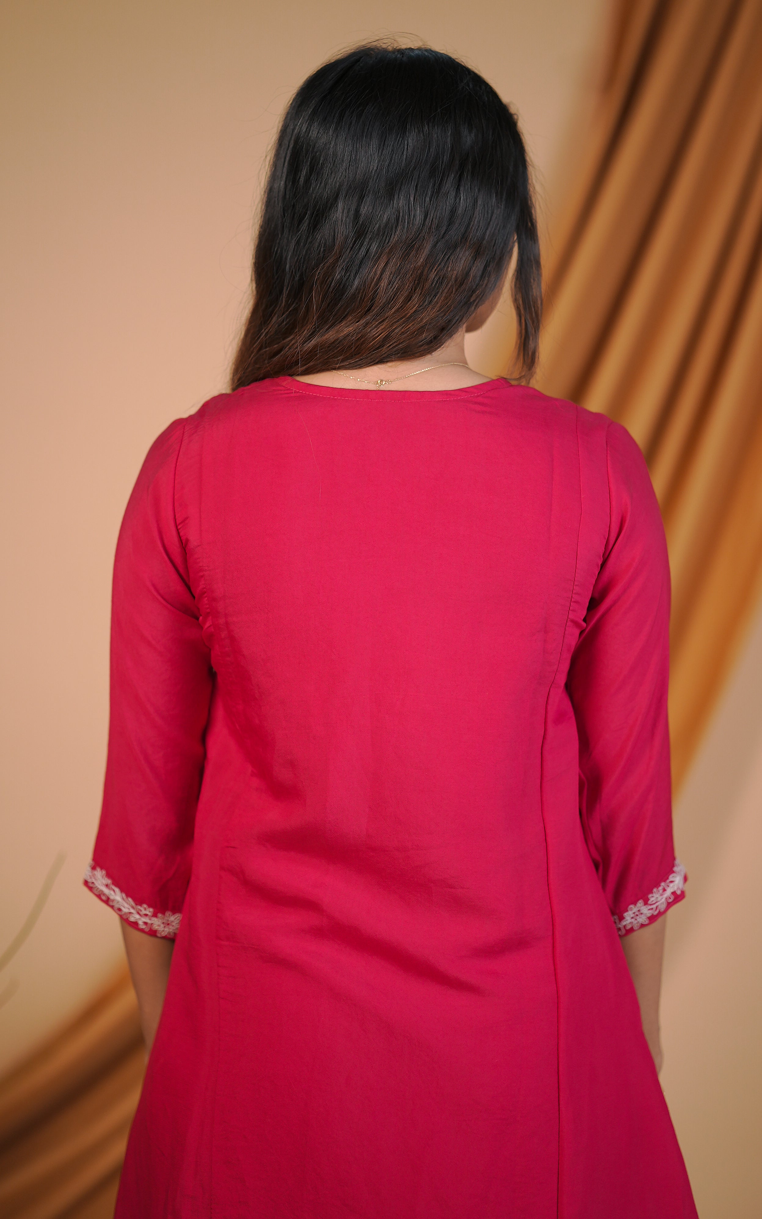 Instore – Reddish Pink Hansika Kurti with Dupatta for Women – Art Silk – Festive Ethnic Wear