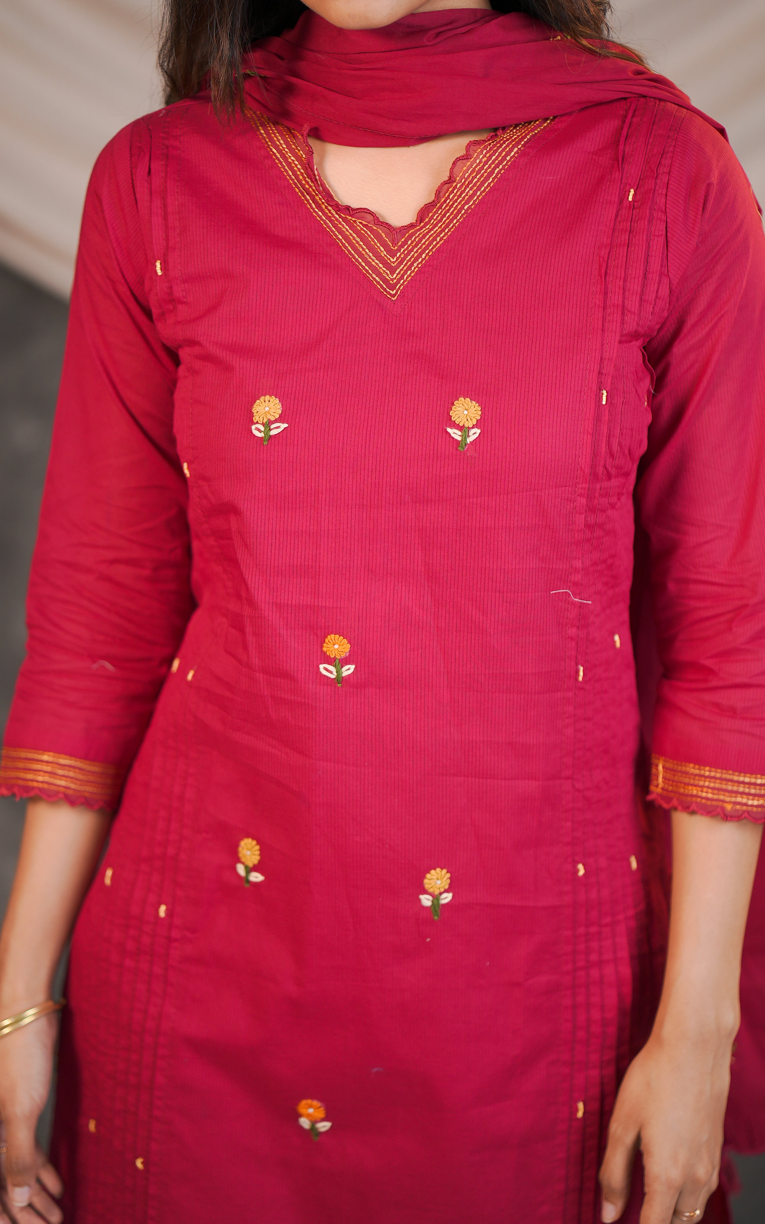 Maroon ethnic cotton kurti for women