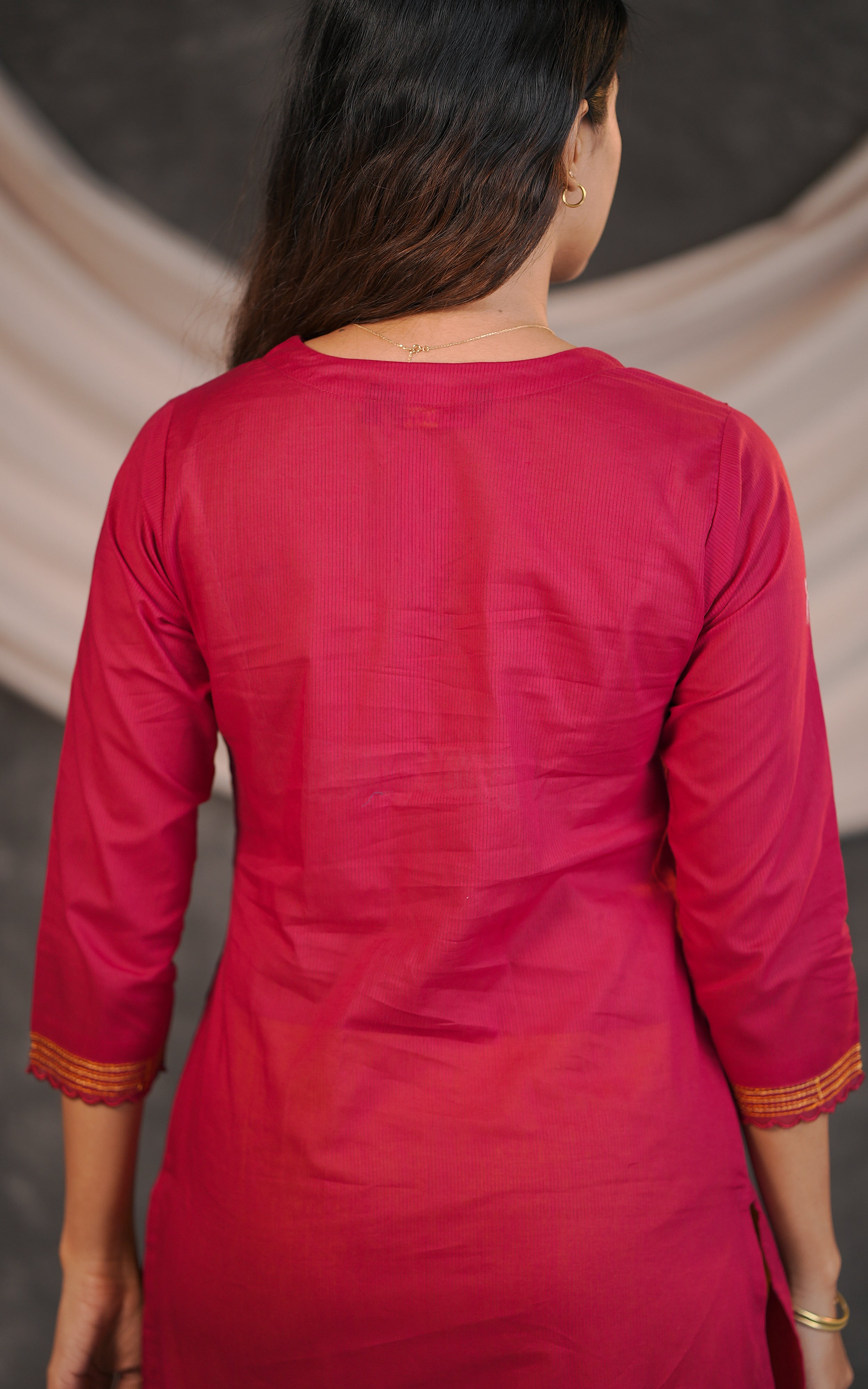 Maroon cotton kurti with floral embroidery for women