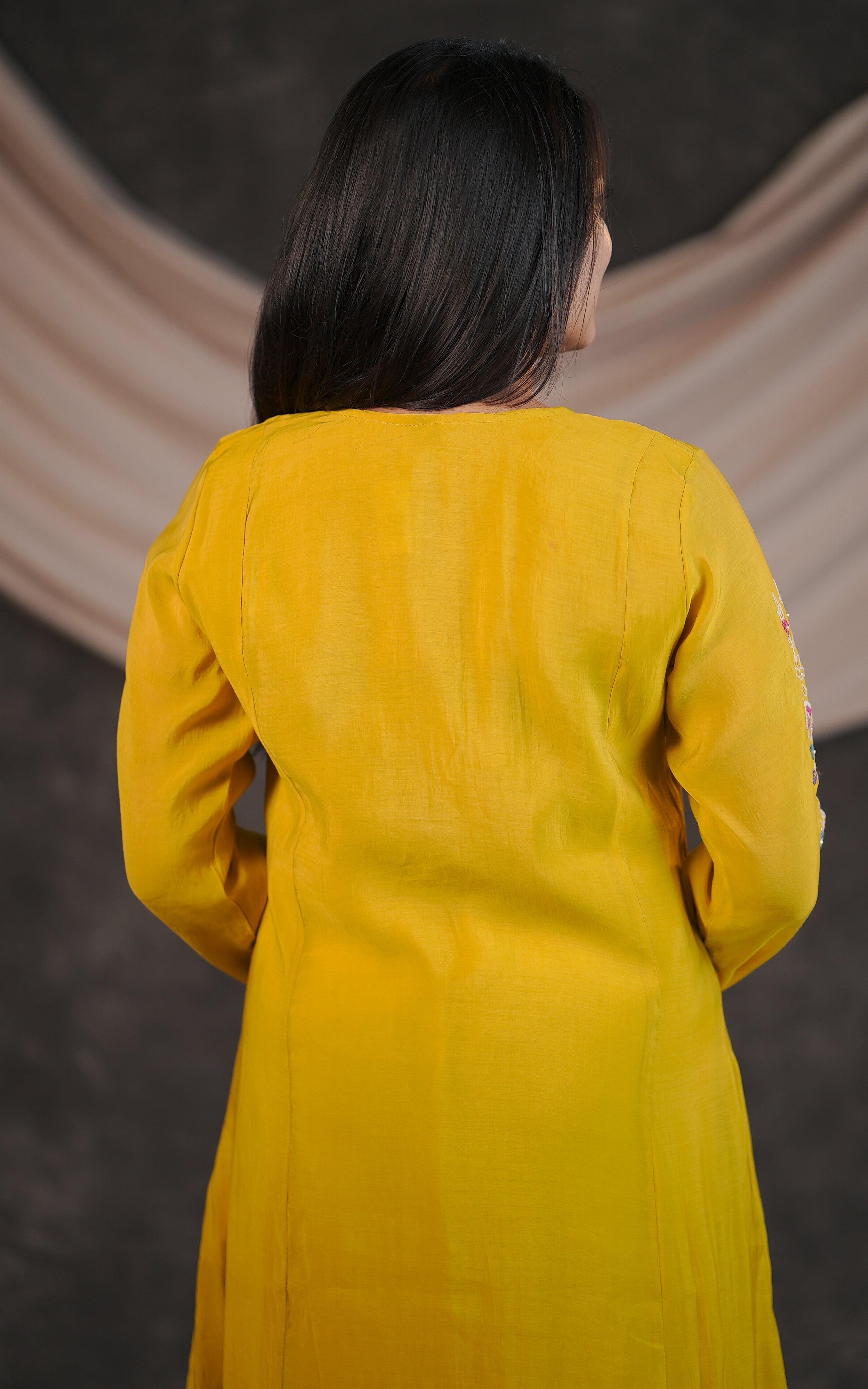 Instore – Lime Yellow Elakkiyam Kurti with Dupatta for Women – Art Silk – Festive Ethnic Wear