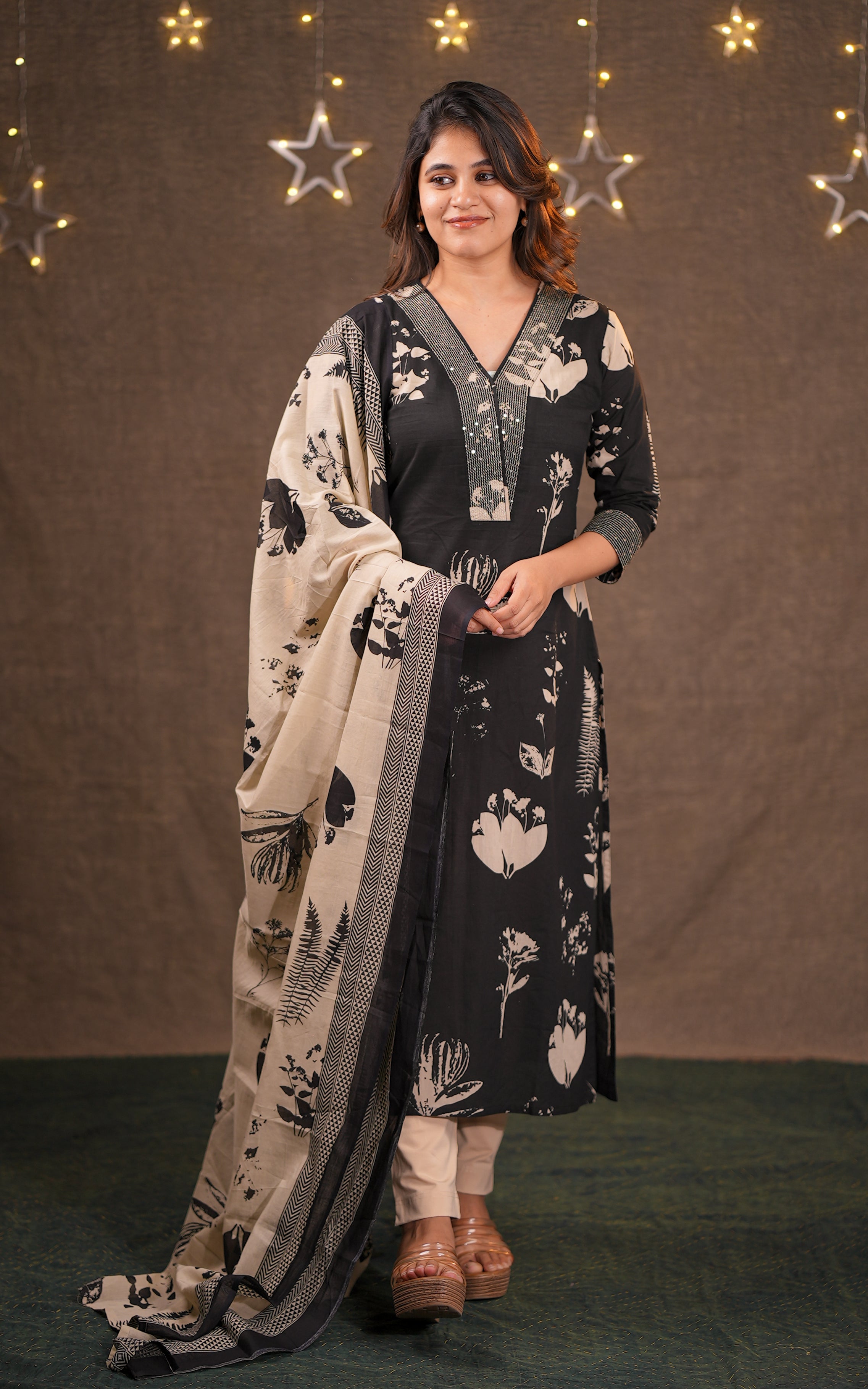 Black Aline kurti with dupatta for women