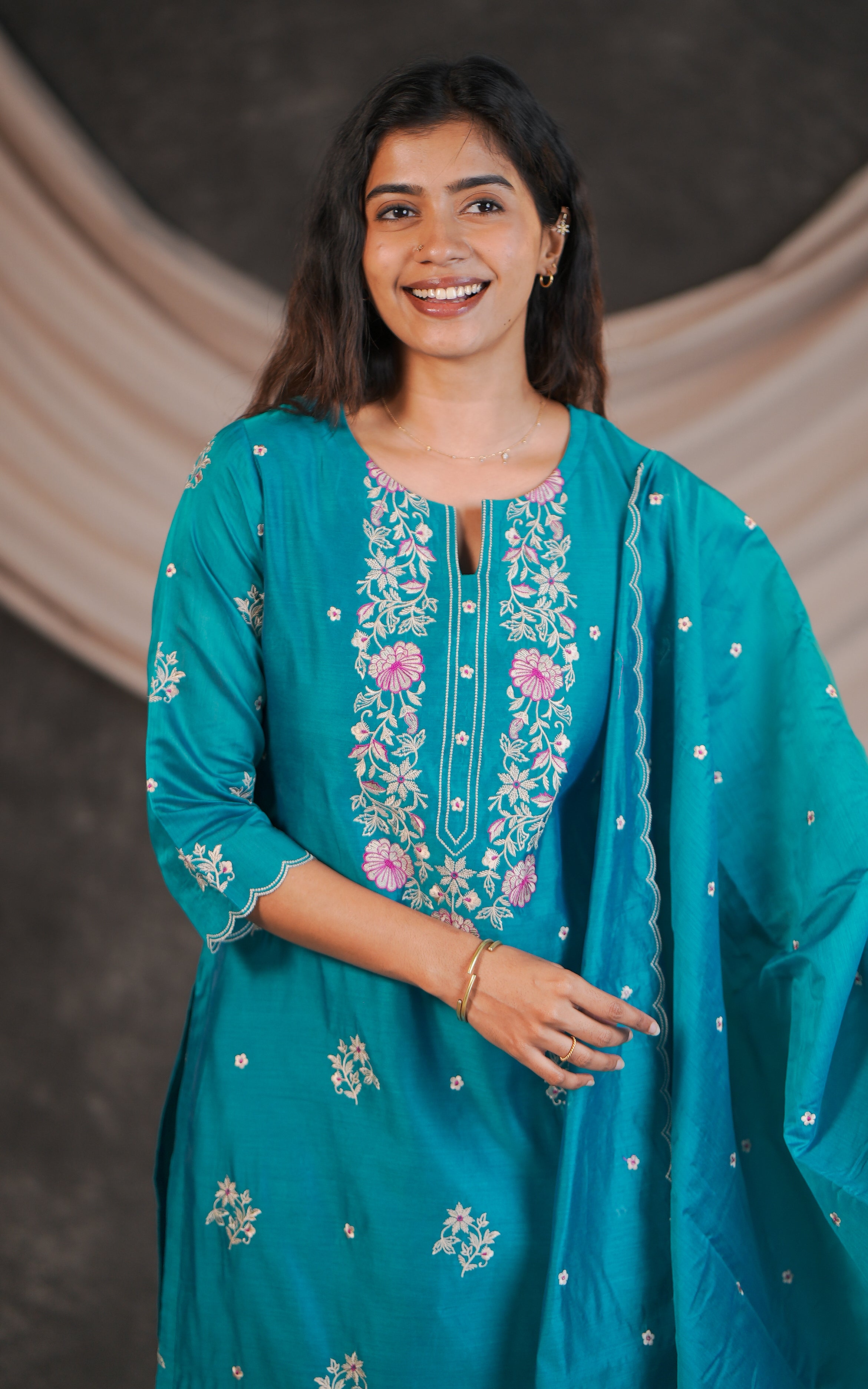 Occasion wear art silk kurti with dupatta