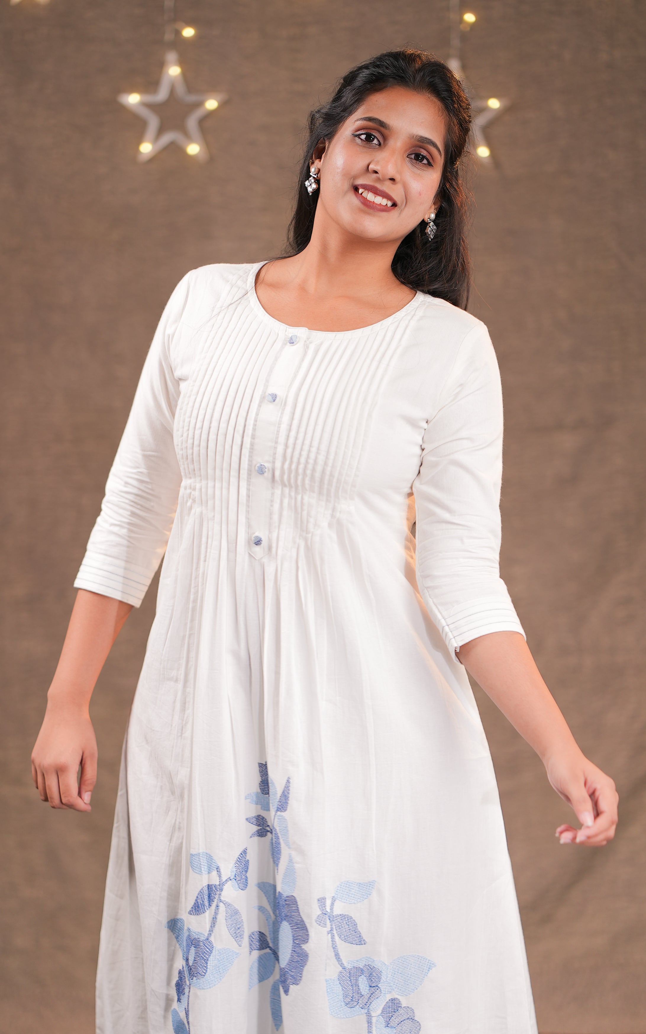 White & Blue Aline Kurti 