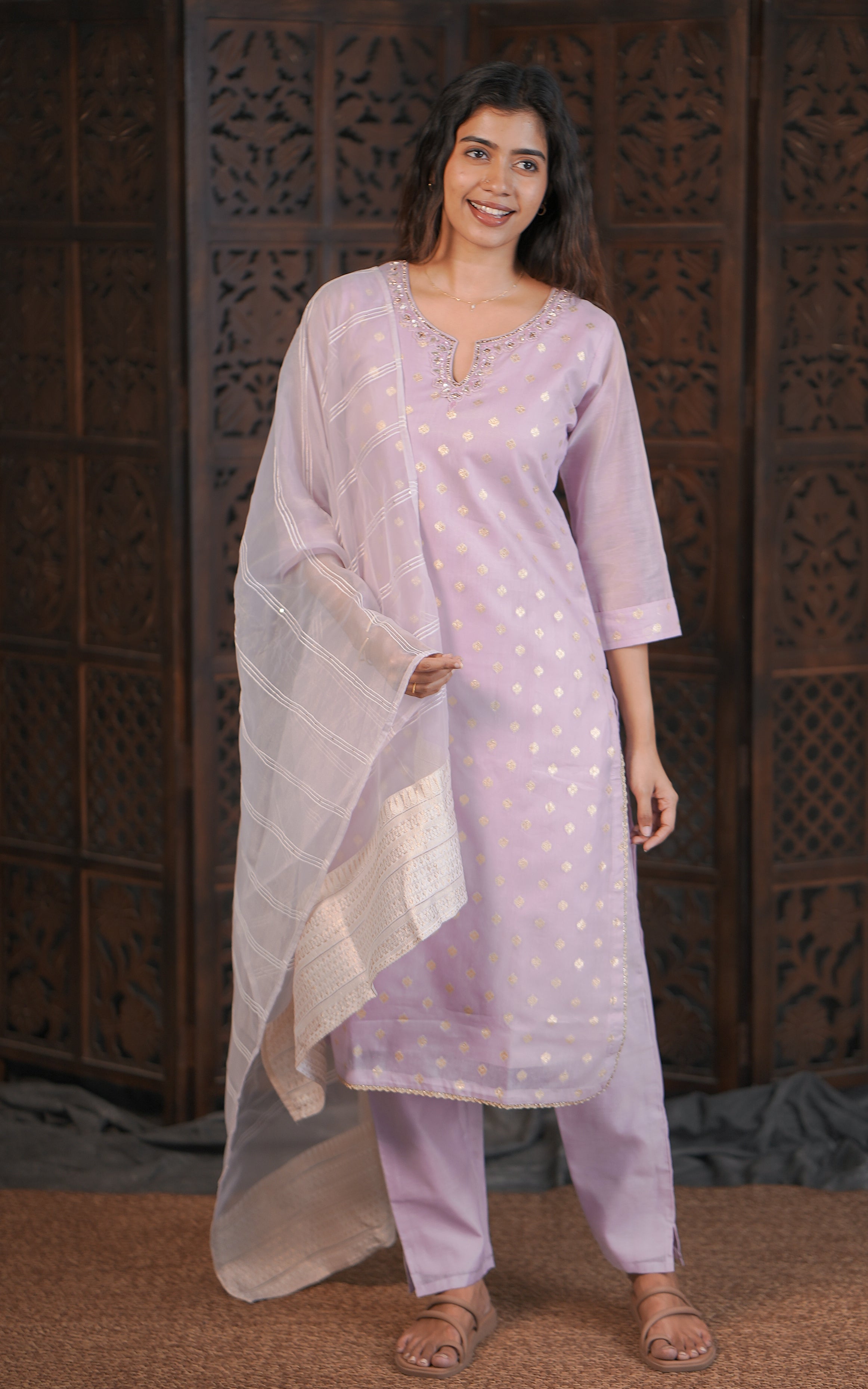 Traditional art silk kurti with dupatta set for women