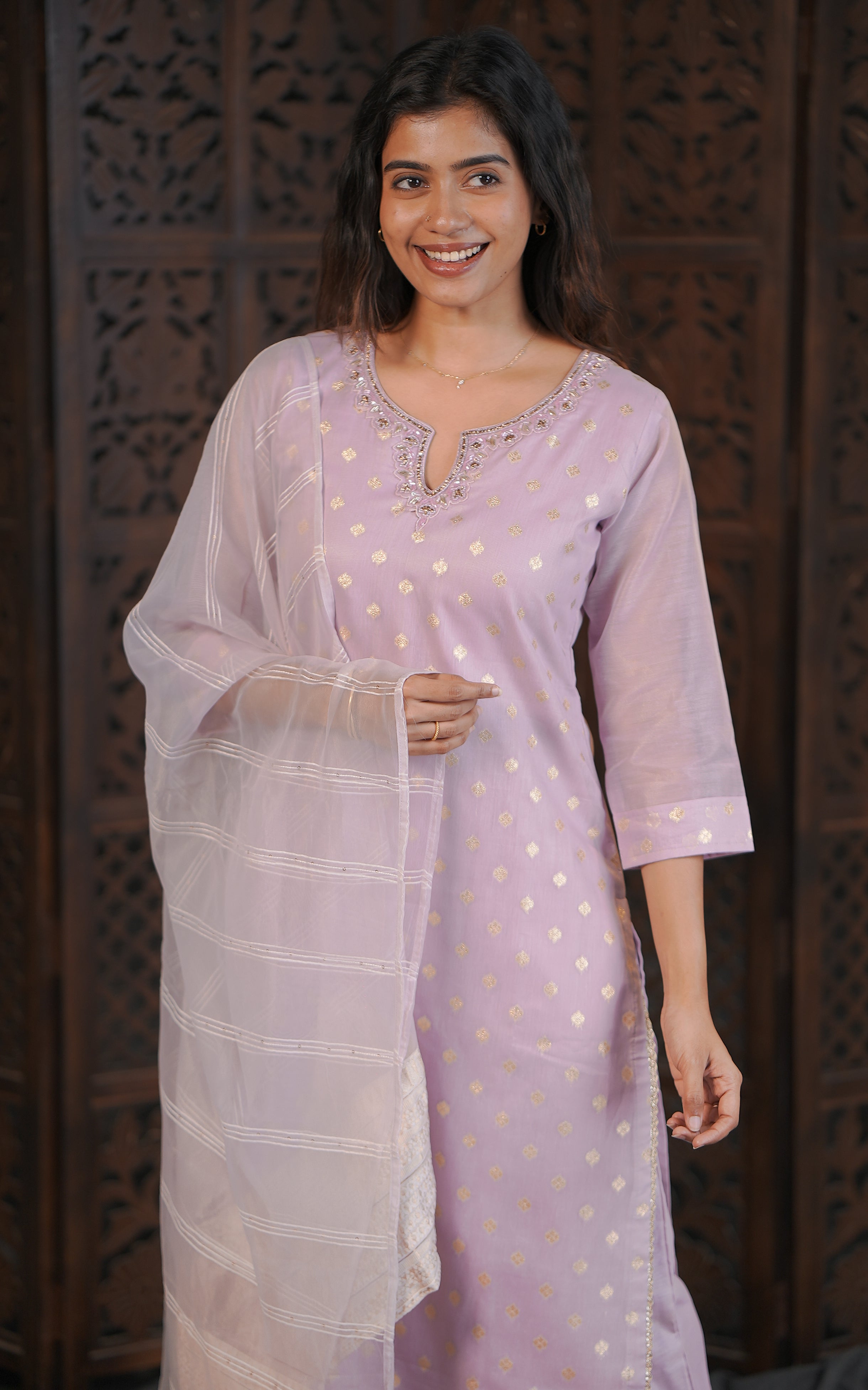 Occasion wear beaded neckline kurti set