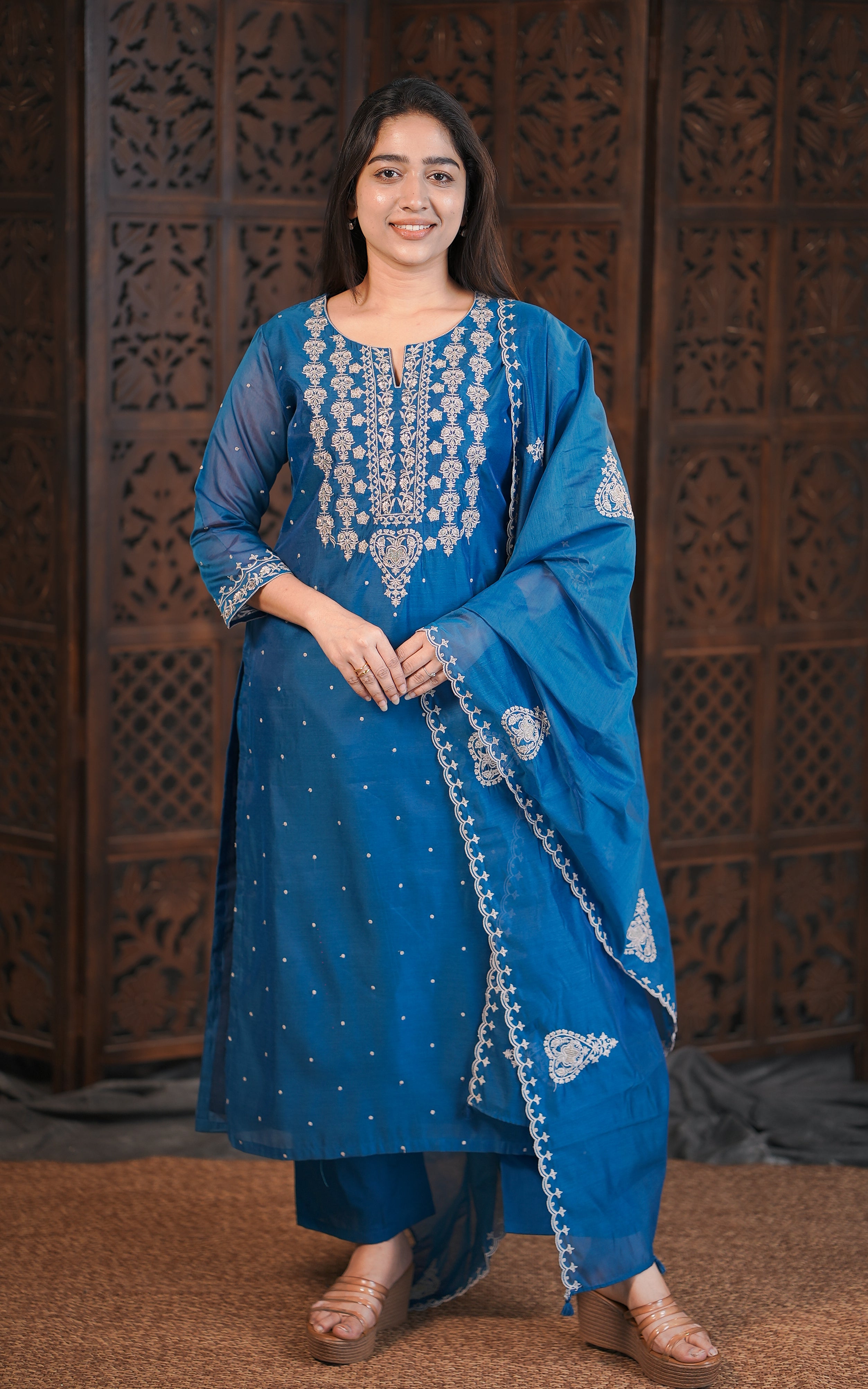 Festive wear embroidered art silk kurti set