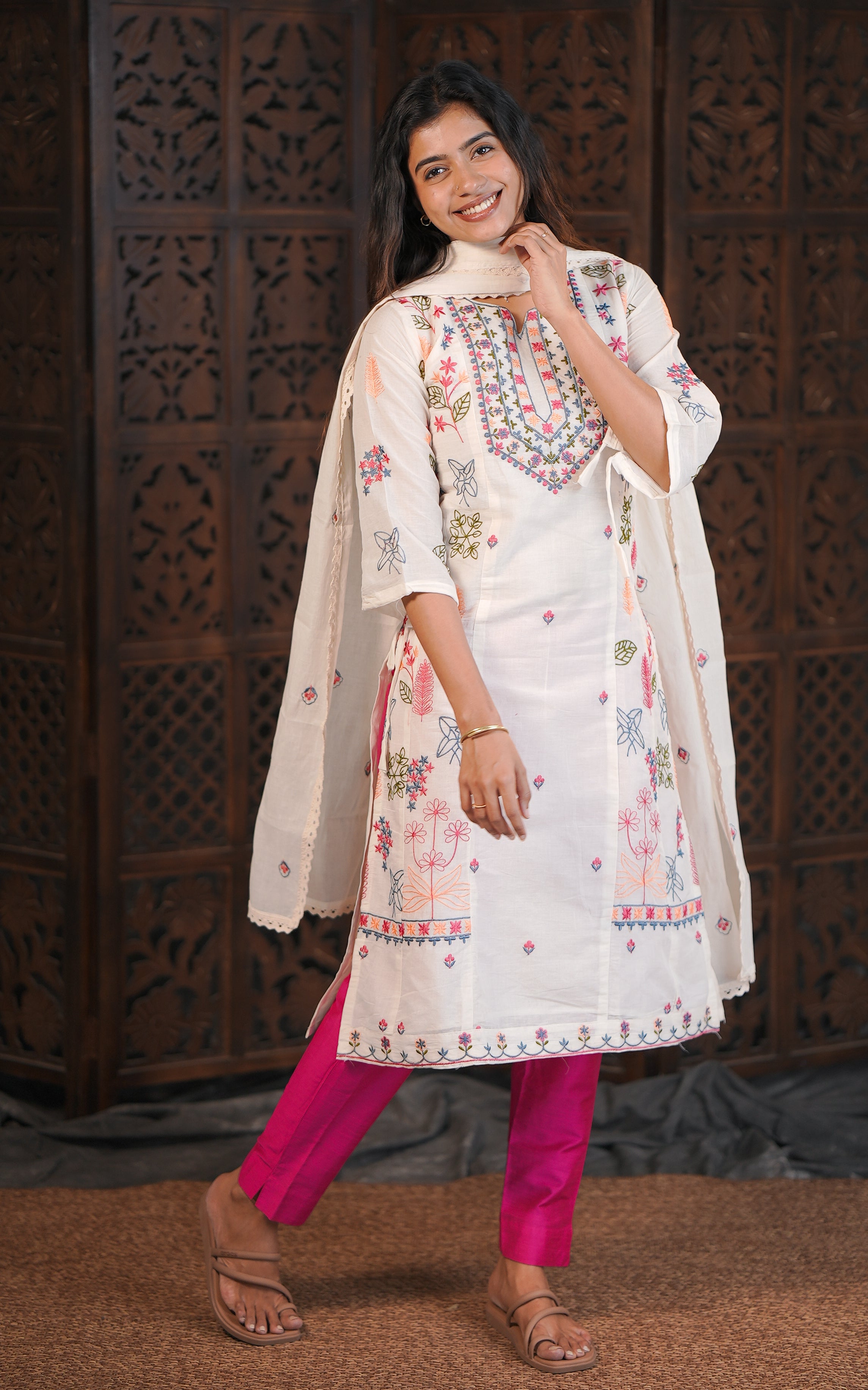 Art silk kurti with thread embroidery for women