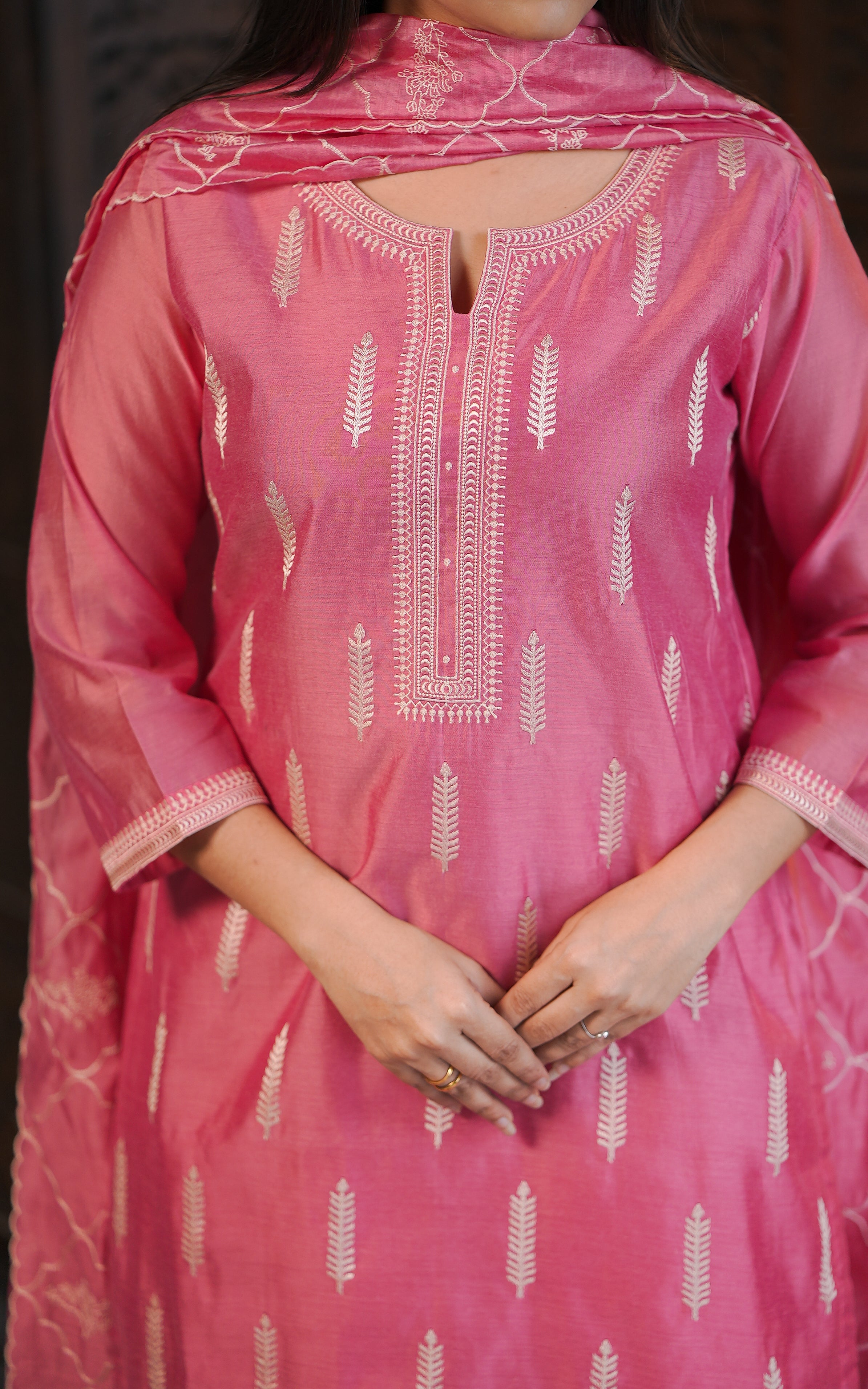 Coral pink kurti with cotton pant for women
