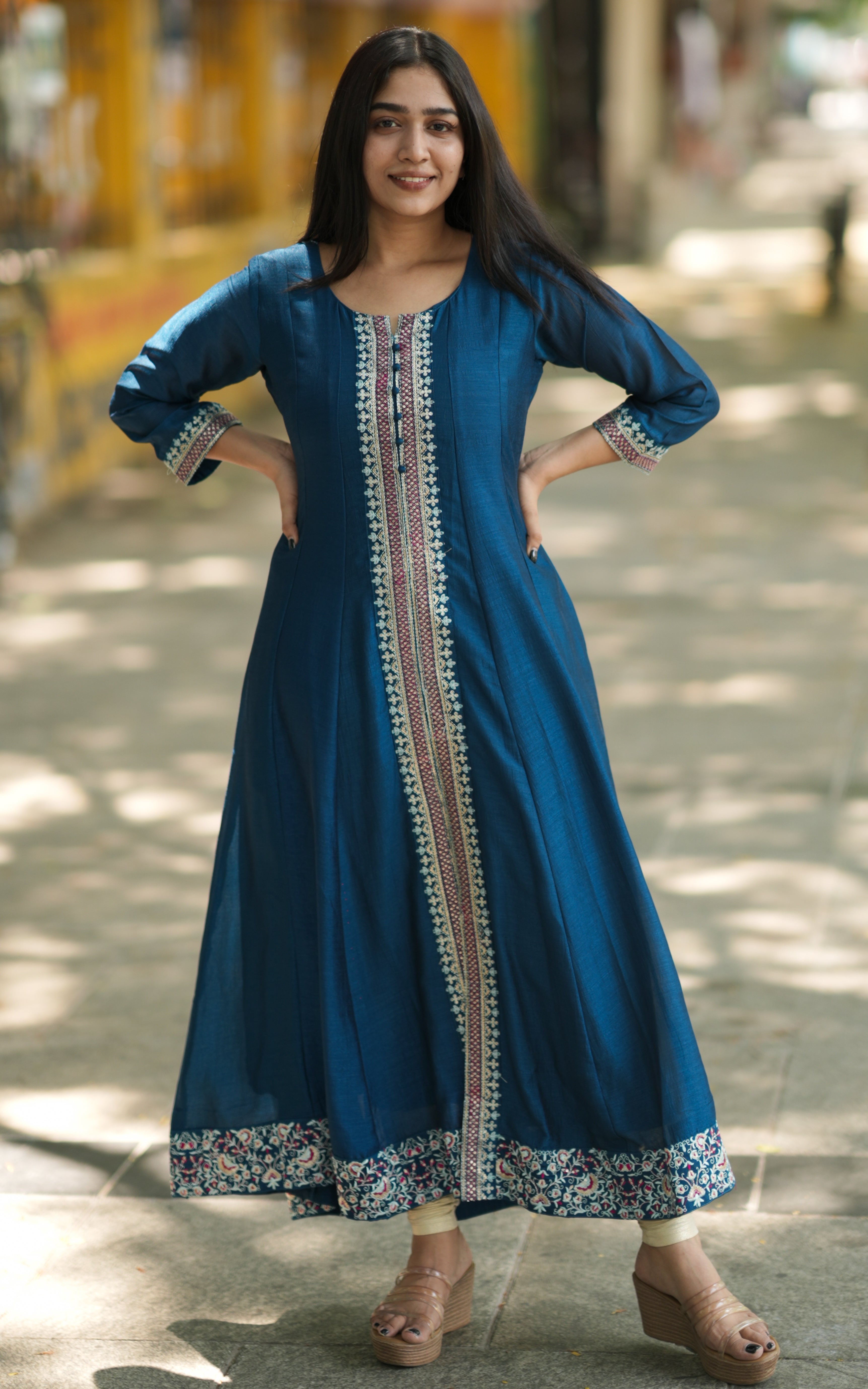 Sequence Embroidered Aline Kurti with Front Slit (Lining)