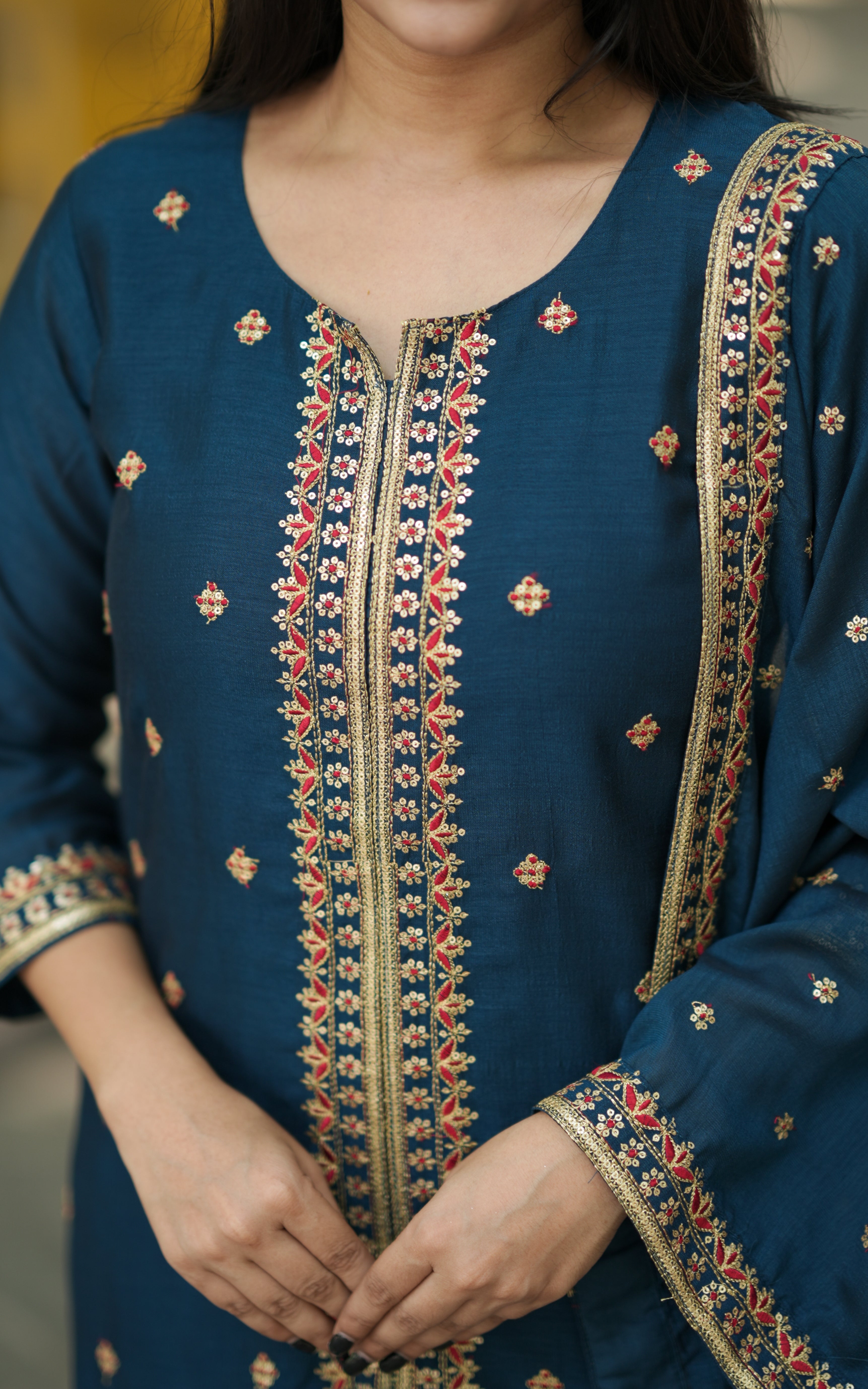 blue kurti embroidered printed 