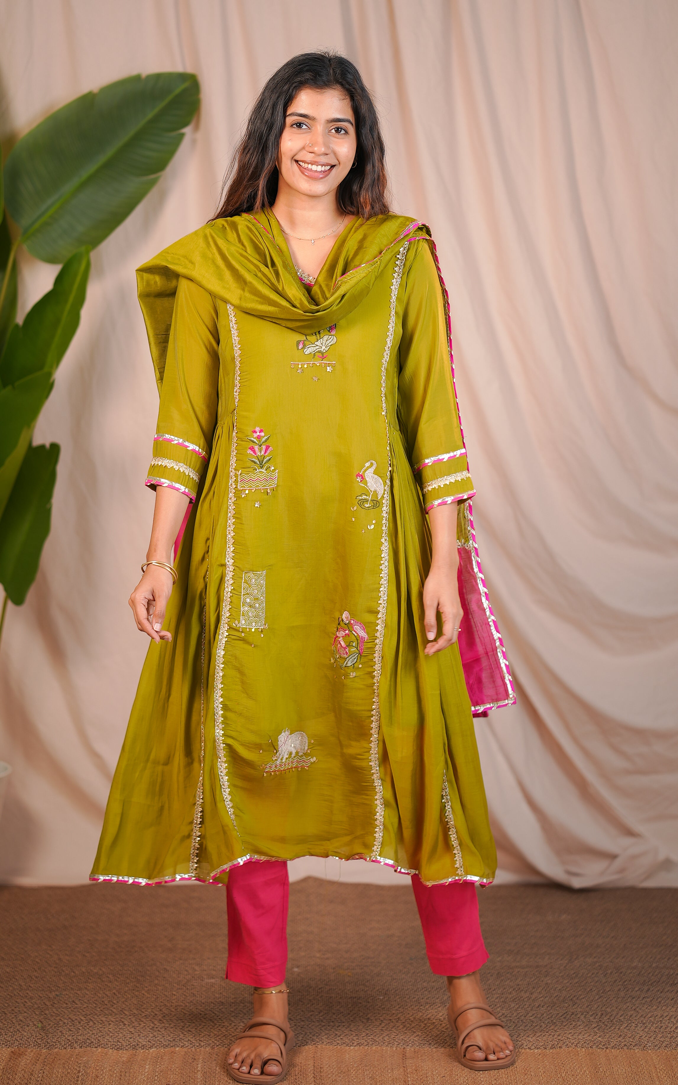 Olive green Aline flared kurti for women