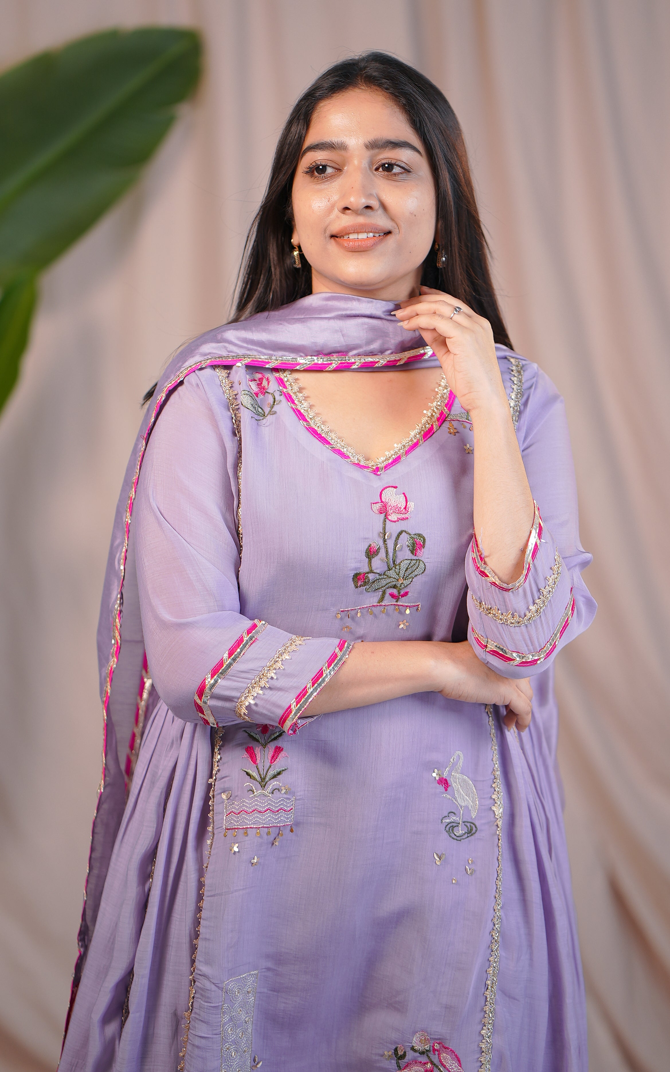 Lavender soft silk blend kurti for women