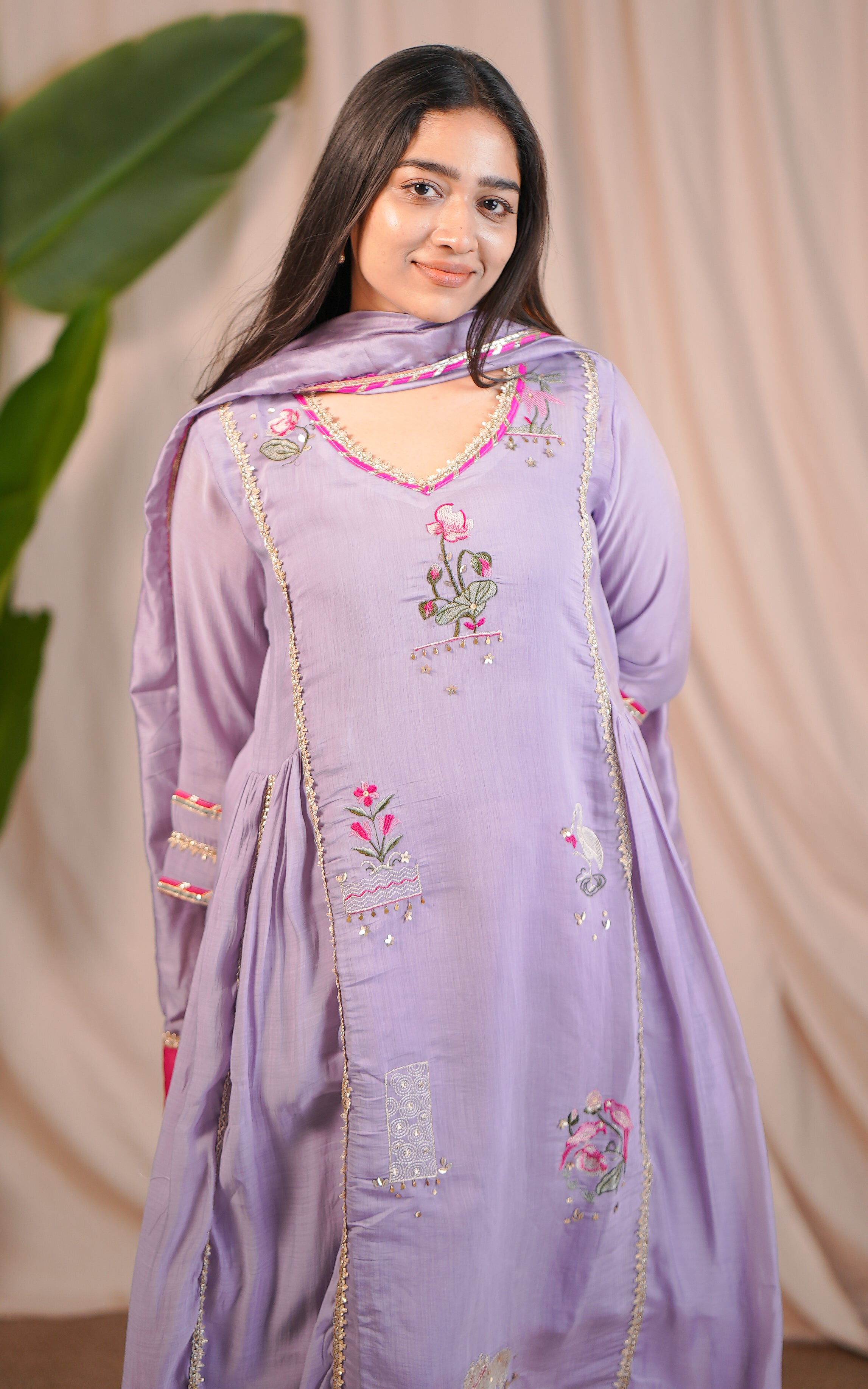 Soft silk blend kurti with thread embroidery for women