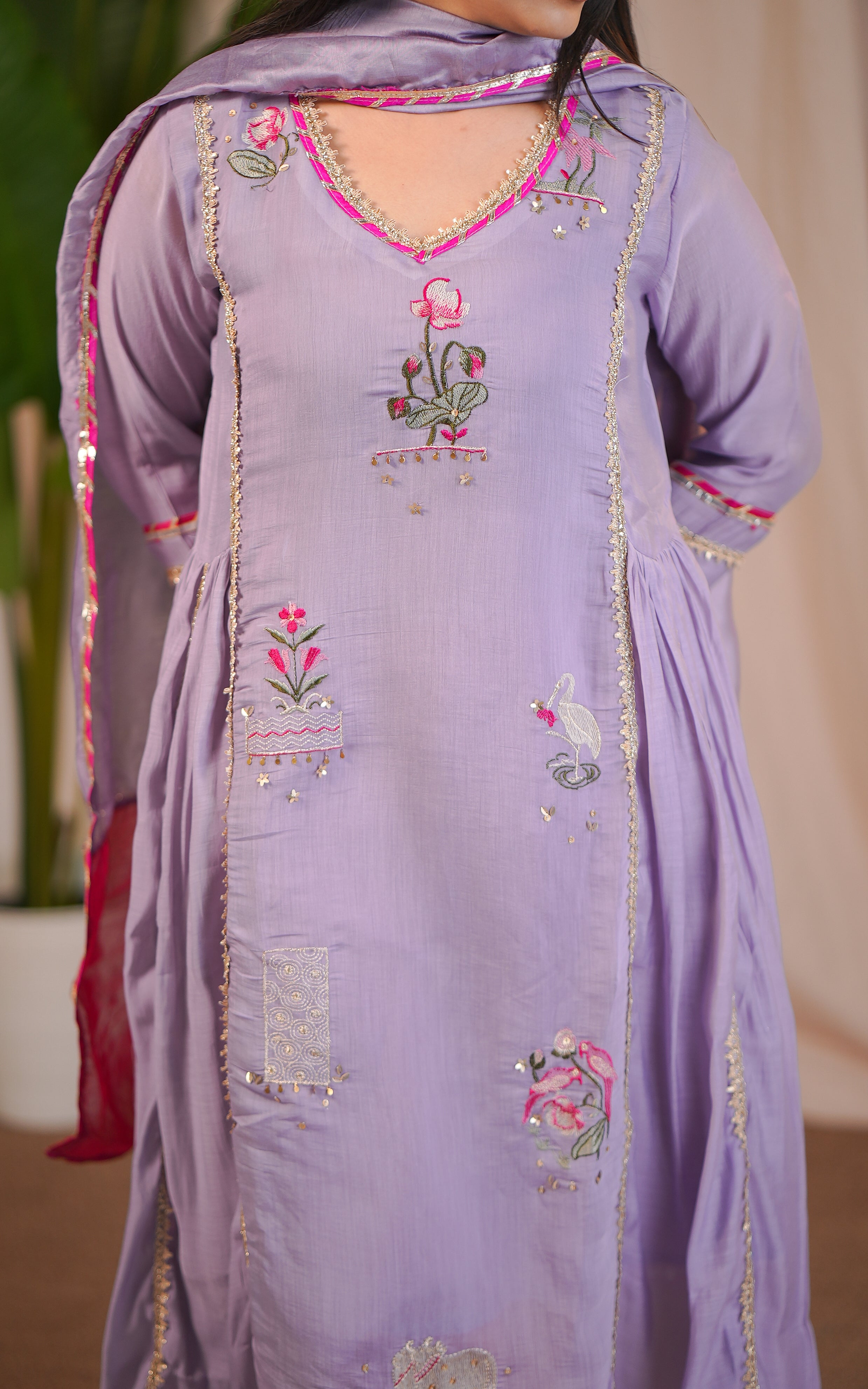 Soft silk blend kurti with embroidered dupatta for women