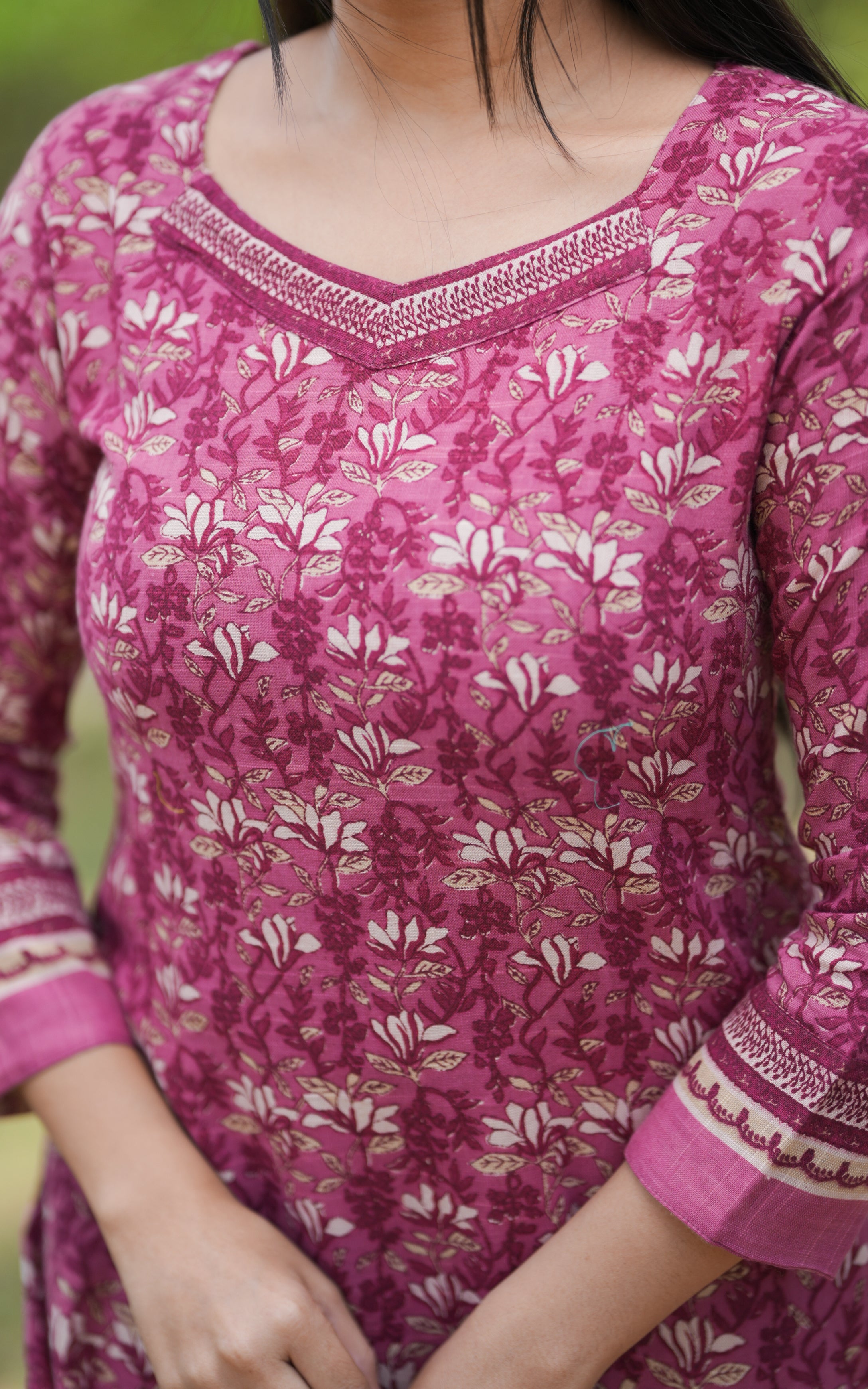 floral print onion pink straight cut woth long sleeves 