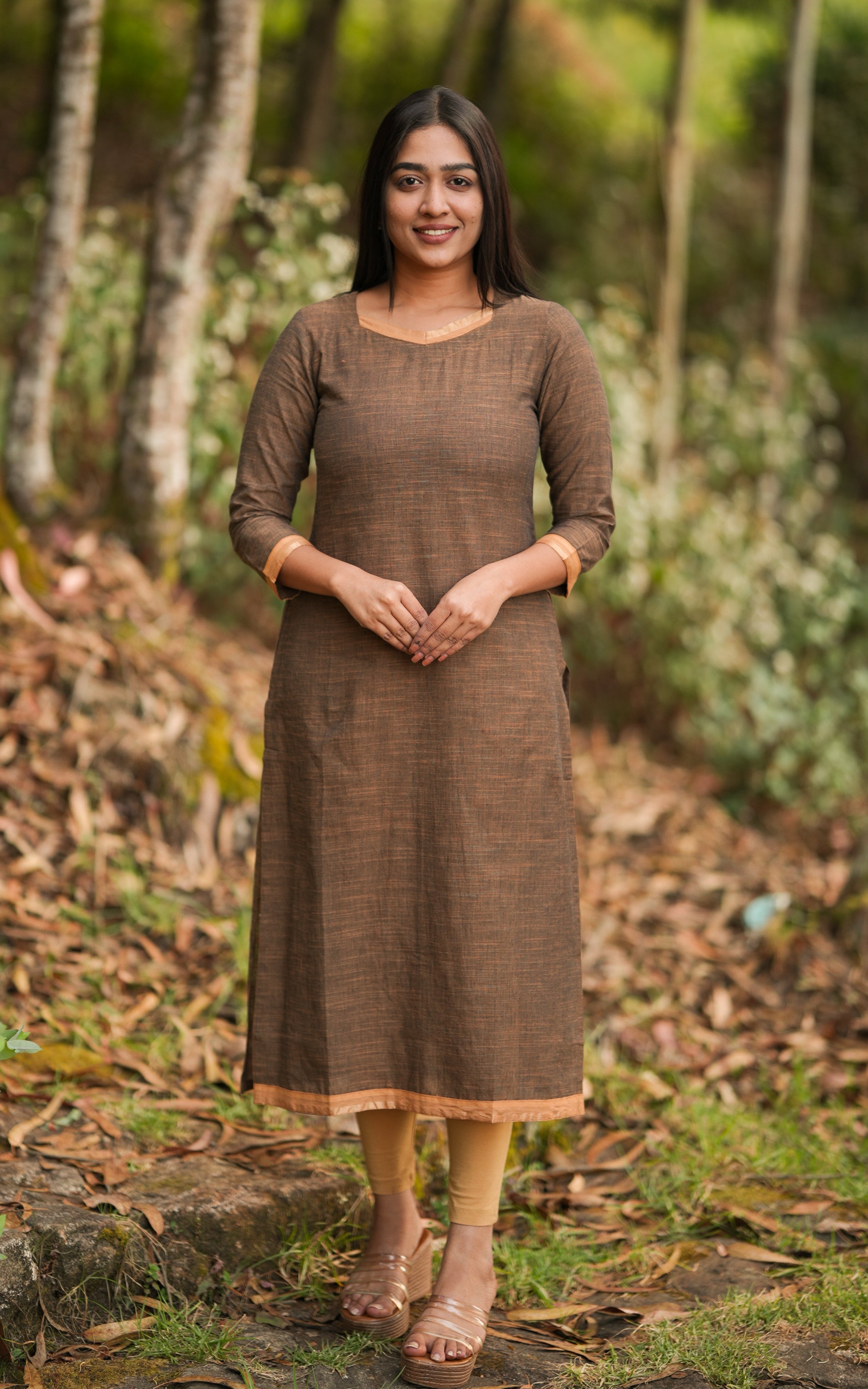 daily wear kurti elephant grey brown colour with golden border 