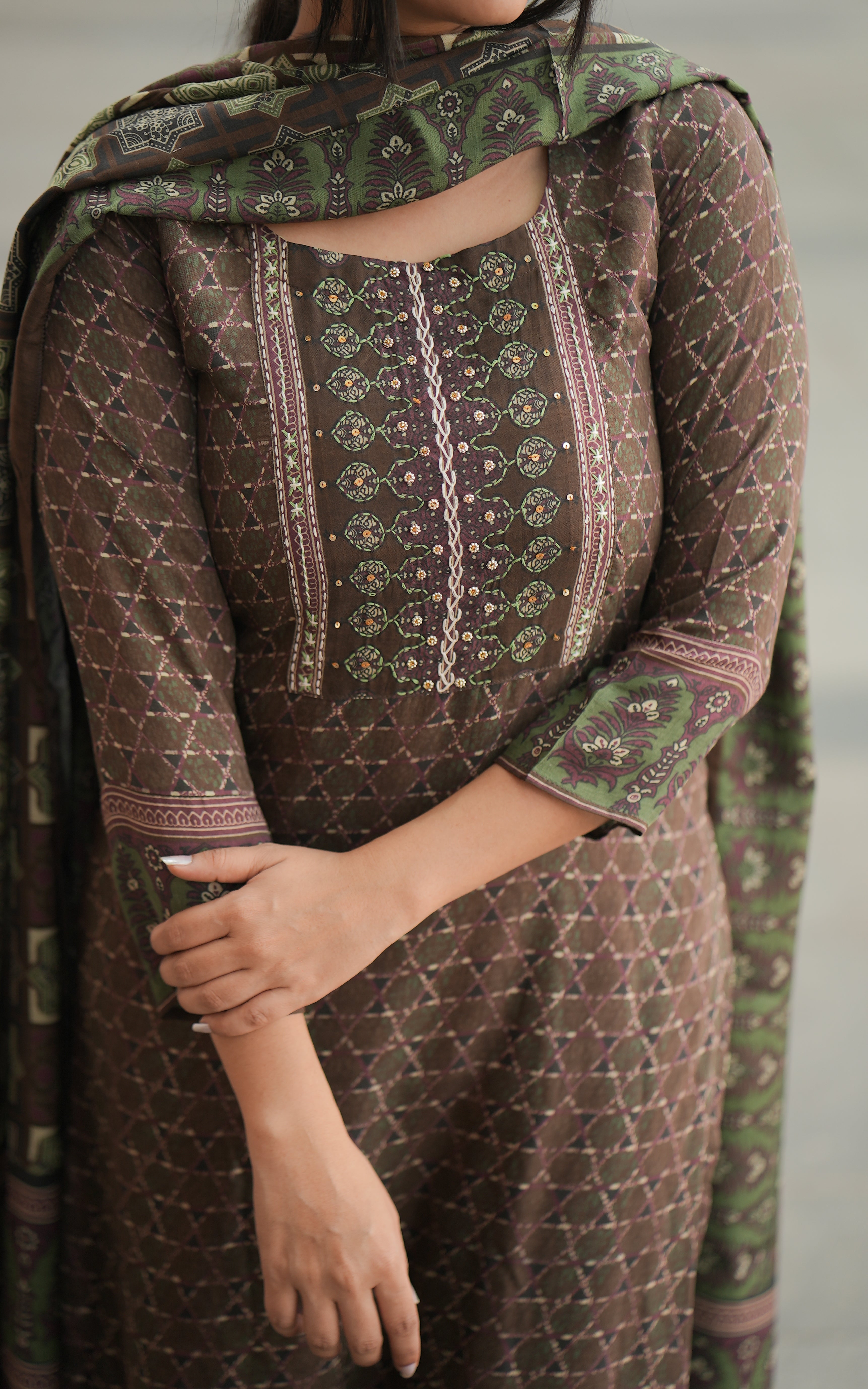 brown embroidery kurti 