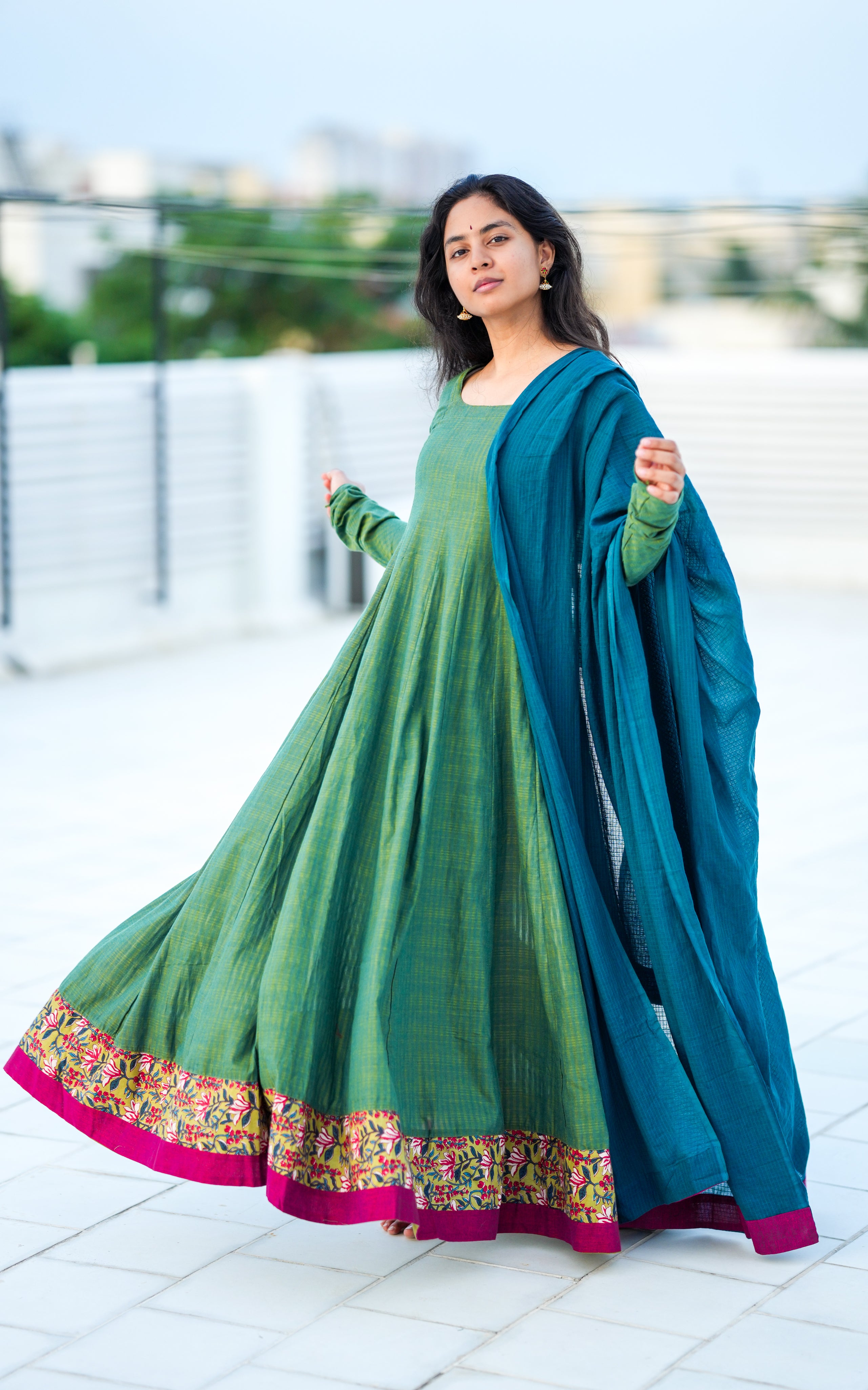 Charulatha Teal Green (Kurti+Dupatta)