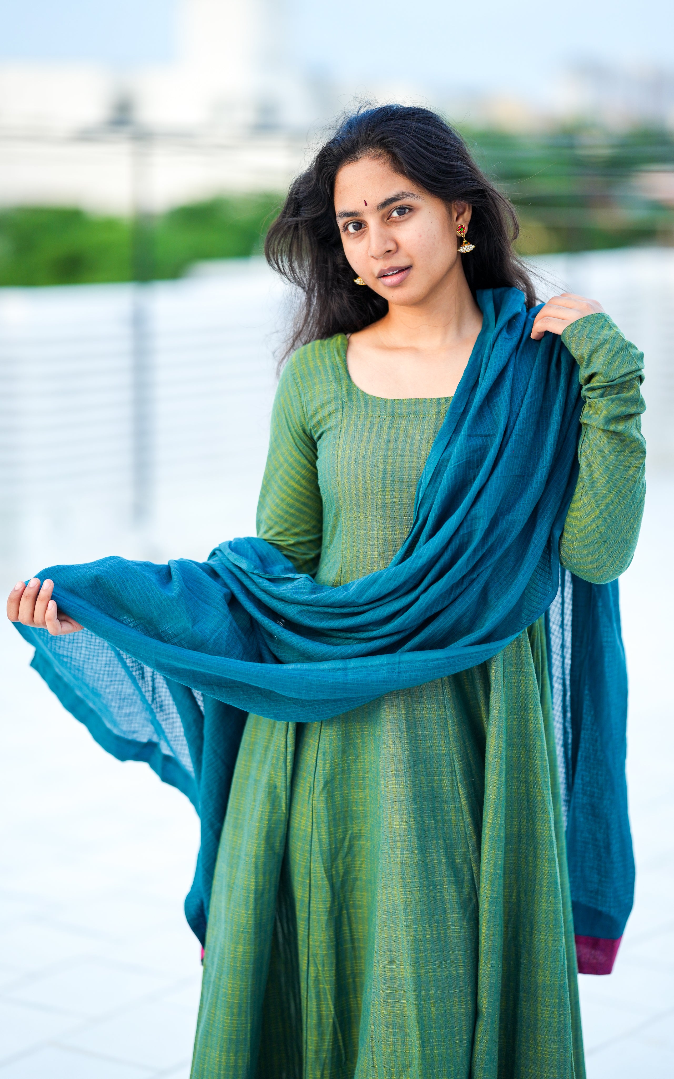 Charulatha Teal Green (Kurti+Dupatta)