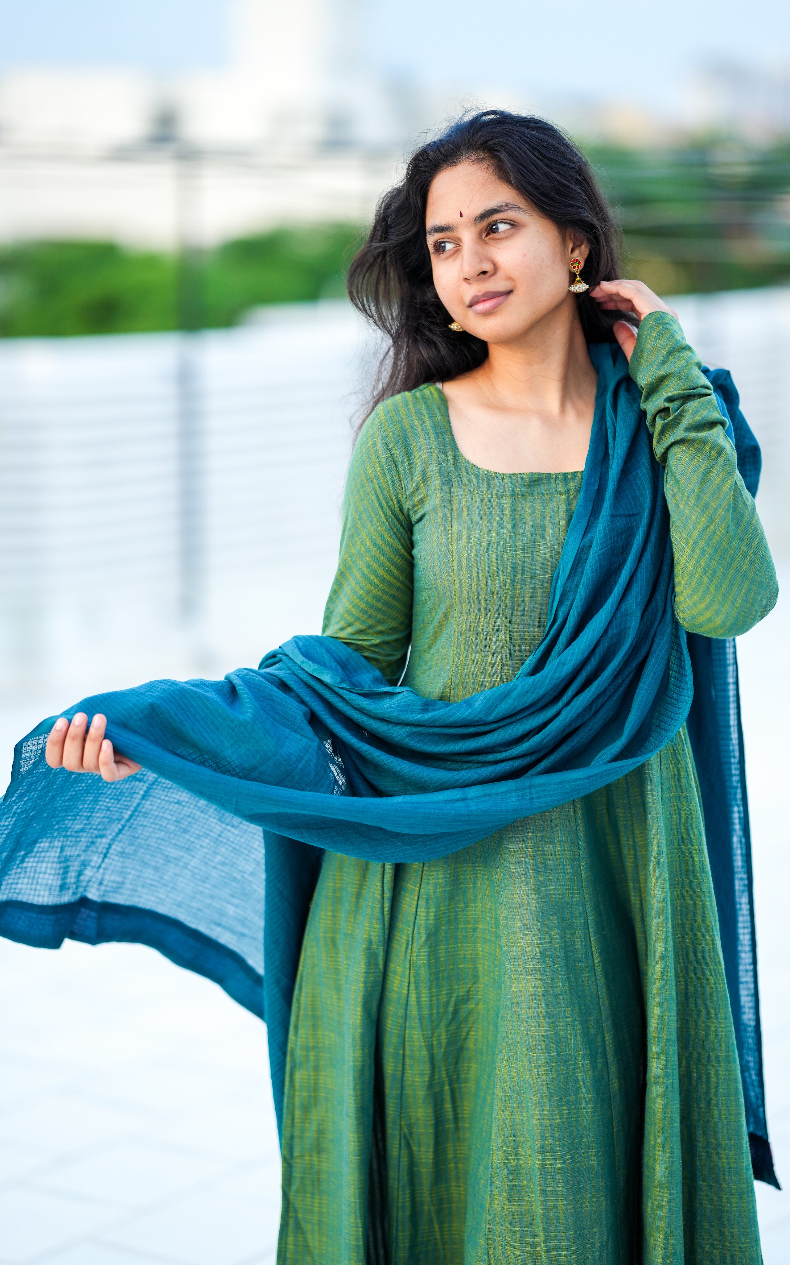 Charulatha Teal Green (Kurti+Dupatta)