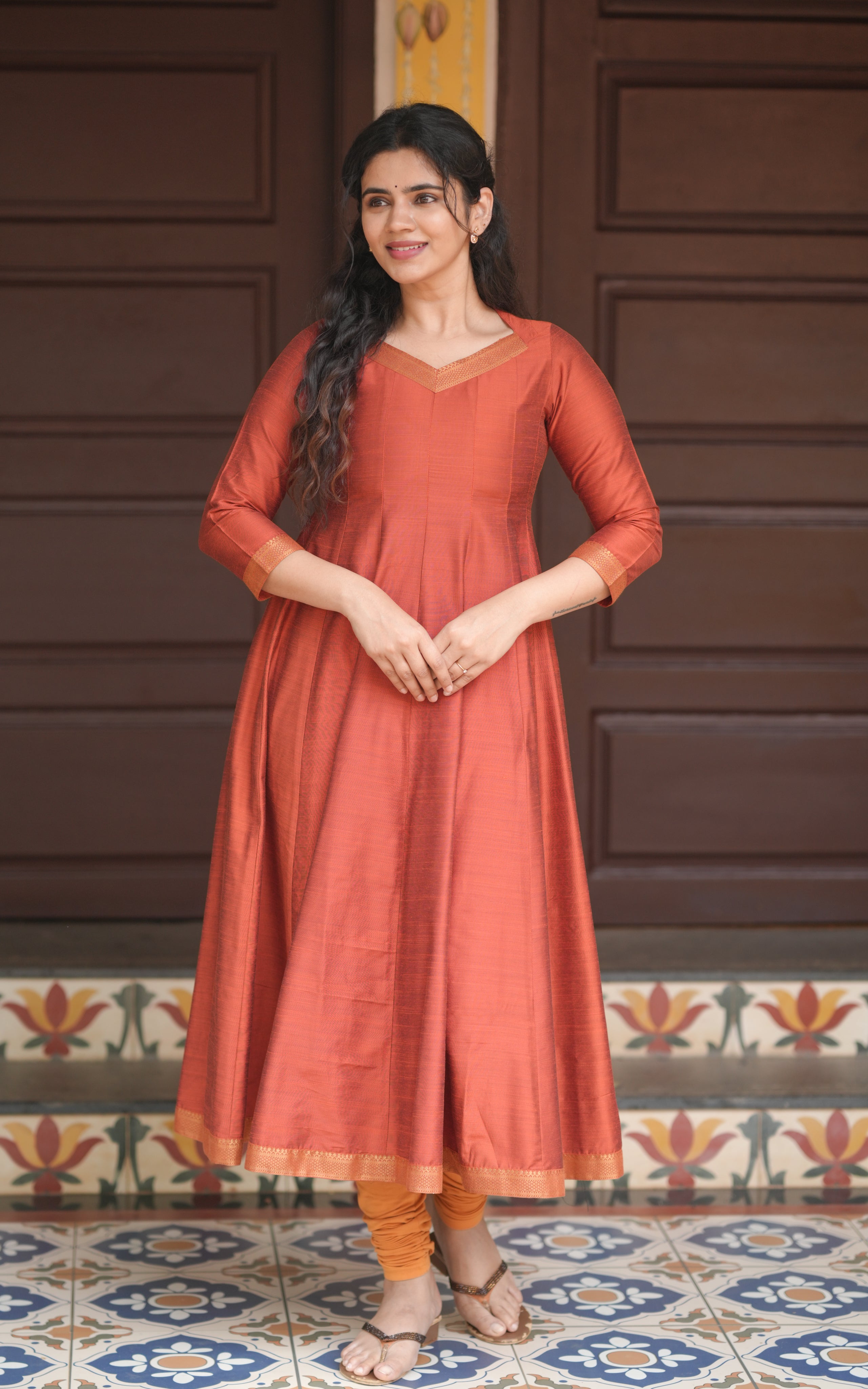 Anarkali kurti with gold print