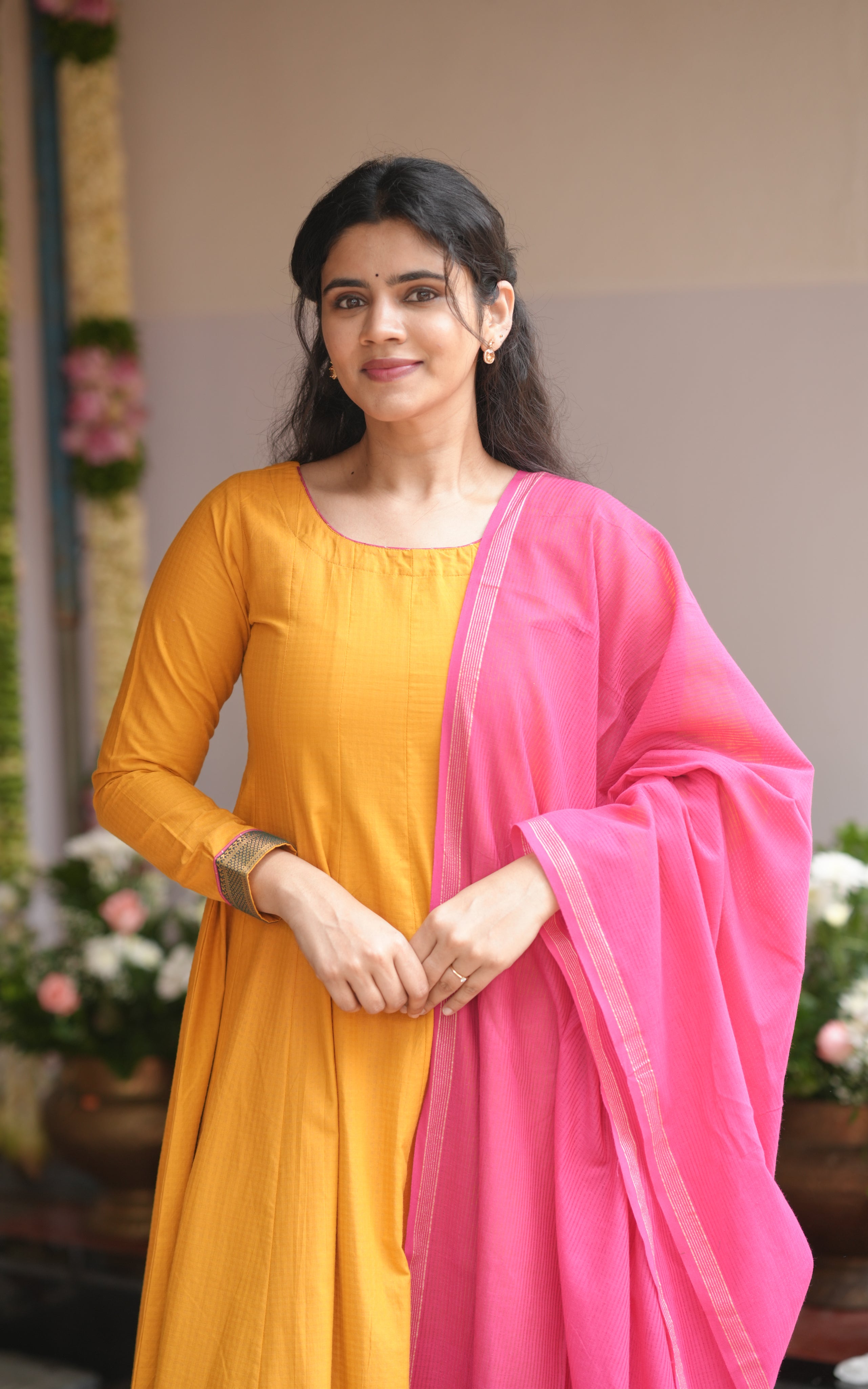 Mustard anarkali for women