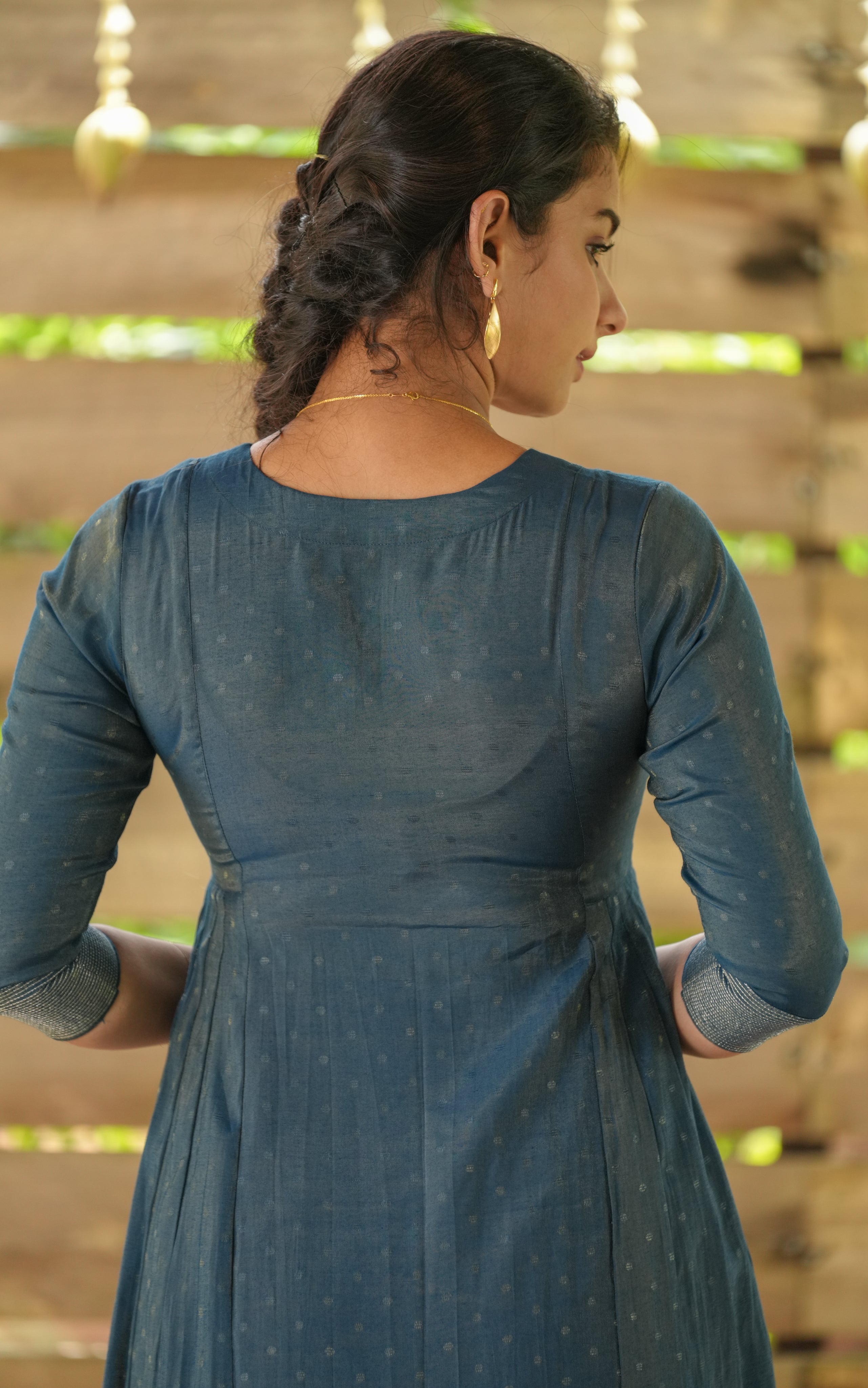 Instore - Peacock Blue Silk Cotton Full Flared Anarkali Kurti, Designer Festive Ethnic Wear