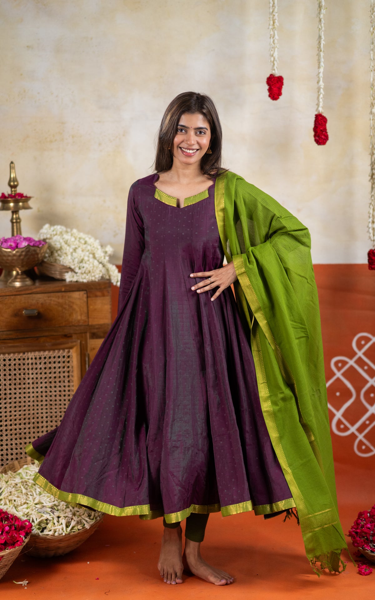 Navarathri Plum (Kurti+Dupatta)