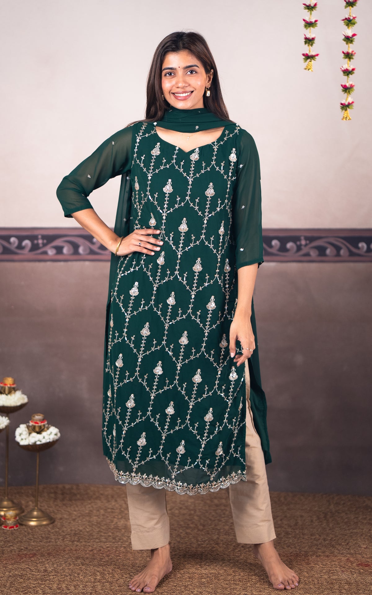Stonework Green (Kurti+Dupatta)
