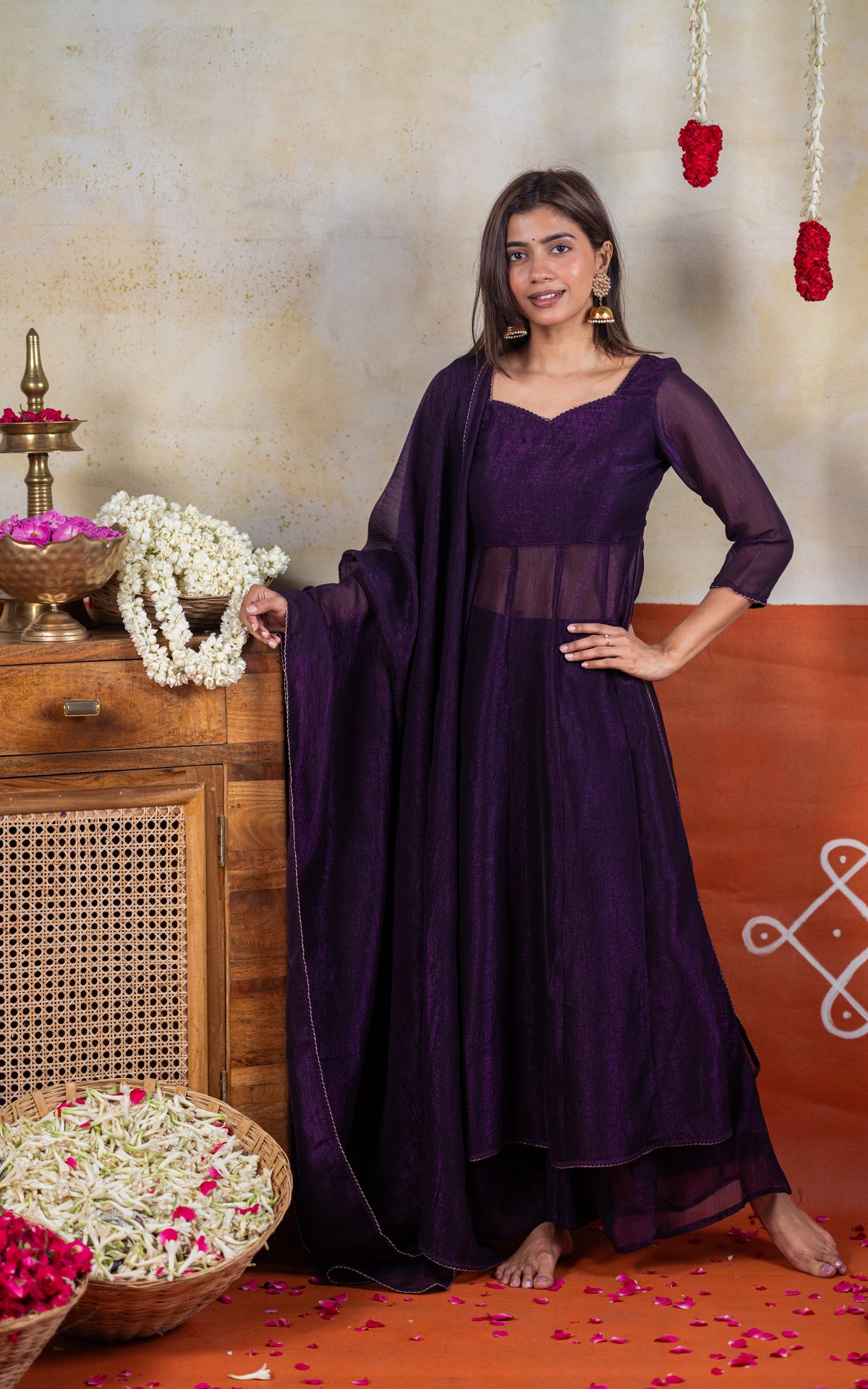 Sparkling Plain Violet (Kurti+Pant+Dupatta)