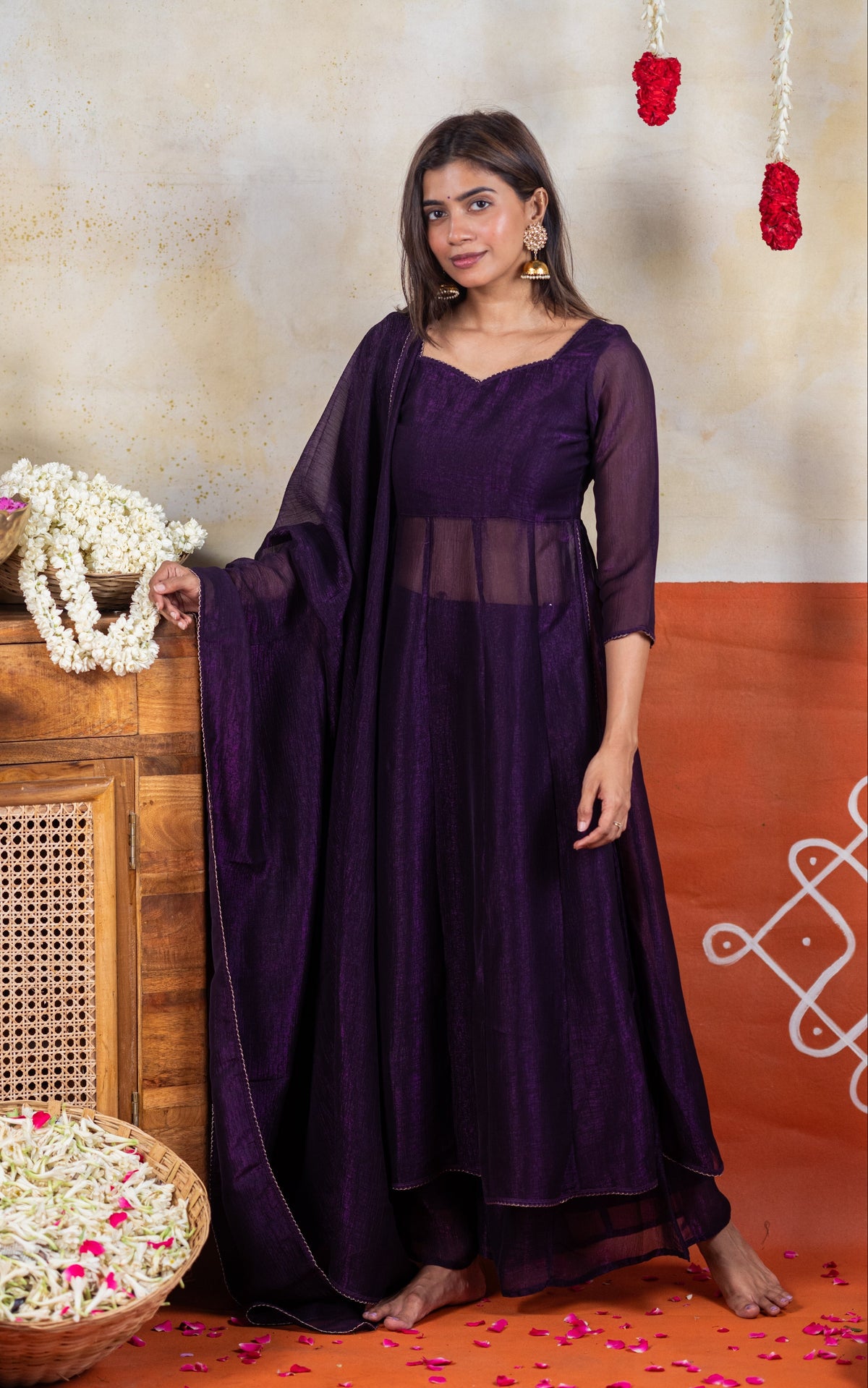 Sparkling Plain Violet (Kurti+Pant+Dupatta)