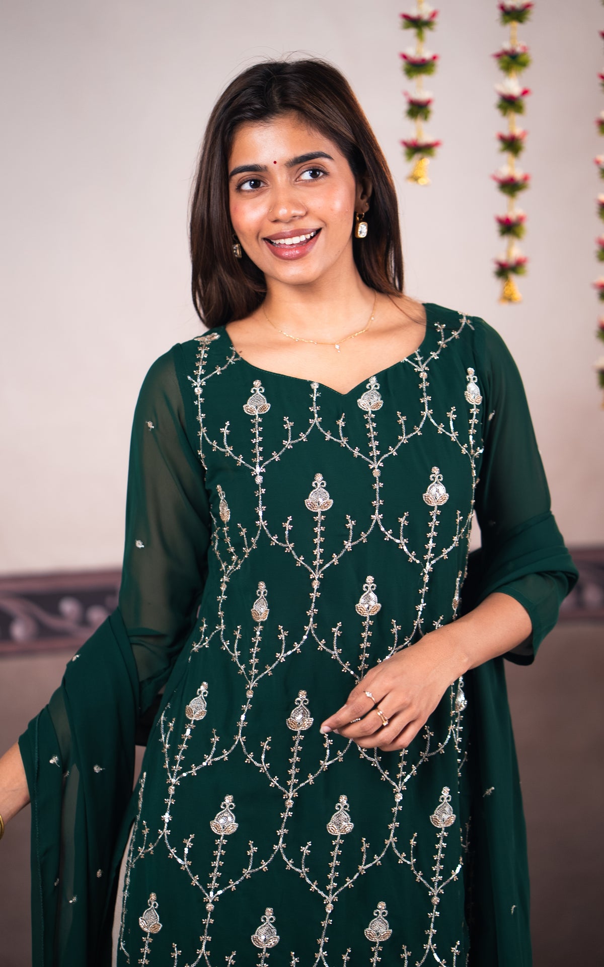 Stonework Green (Kurti+Dupatta)