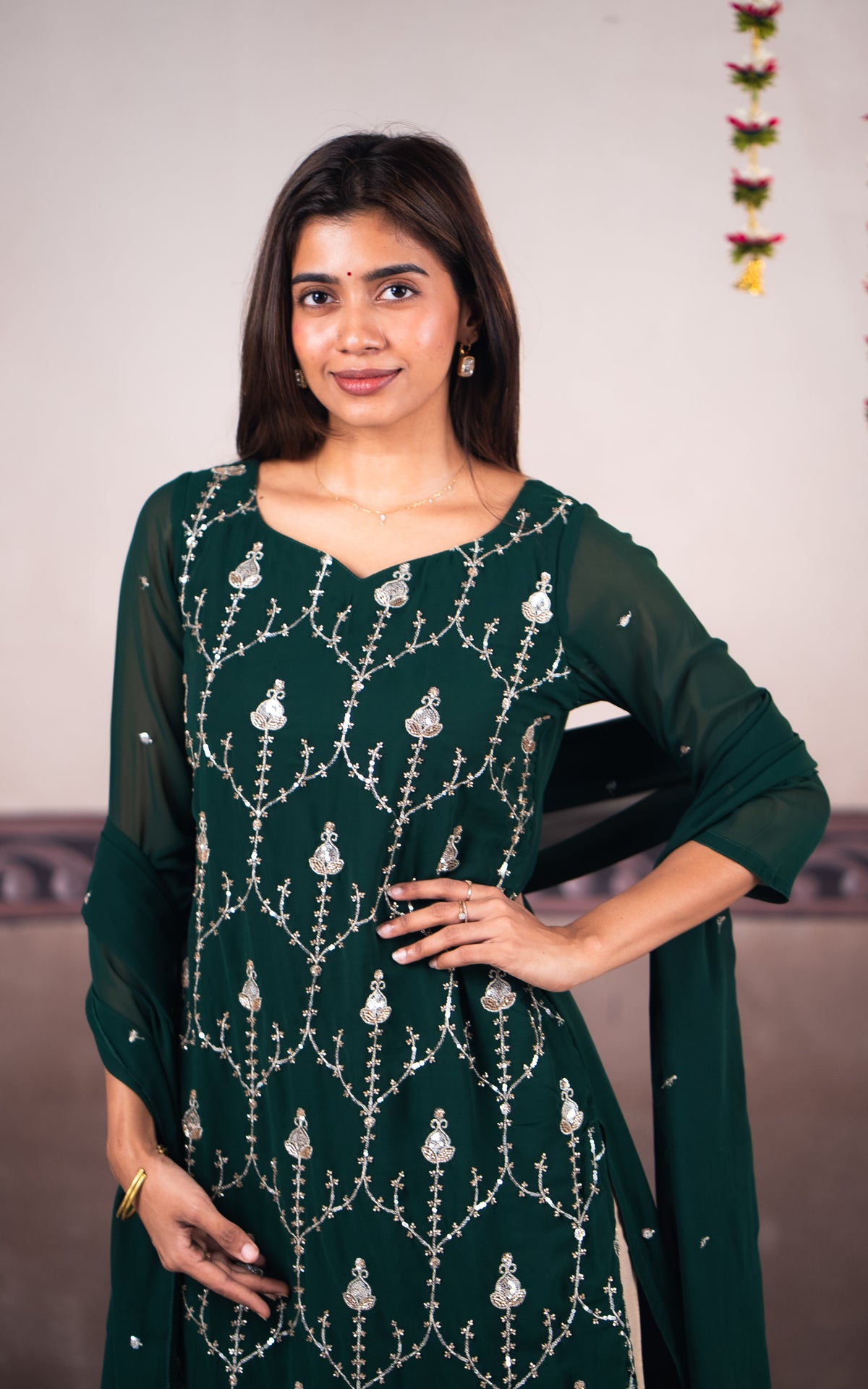 Stonework Green (Kurti+Dupatta)