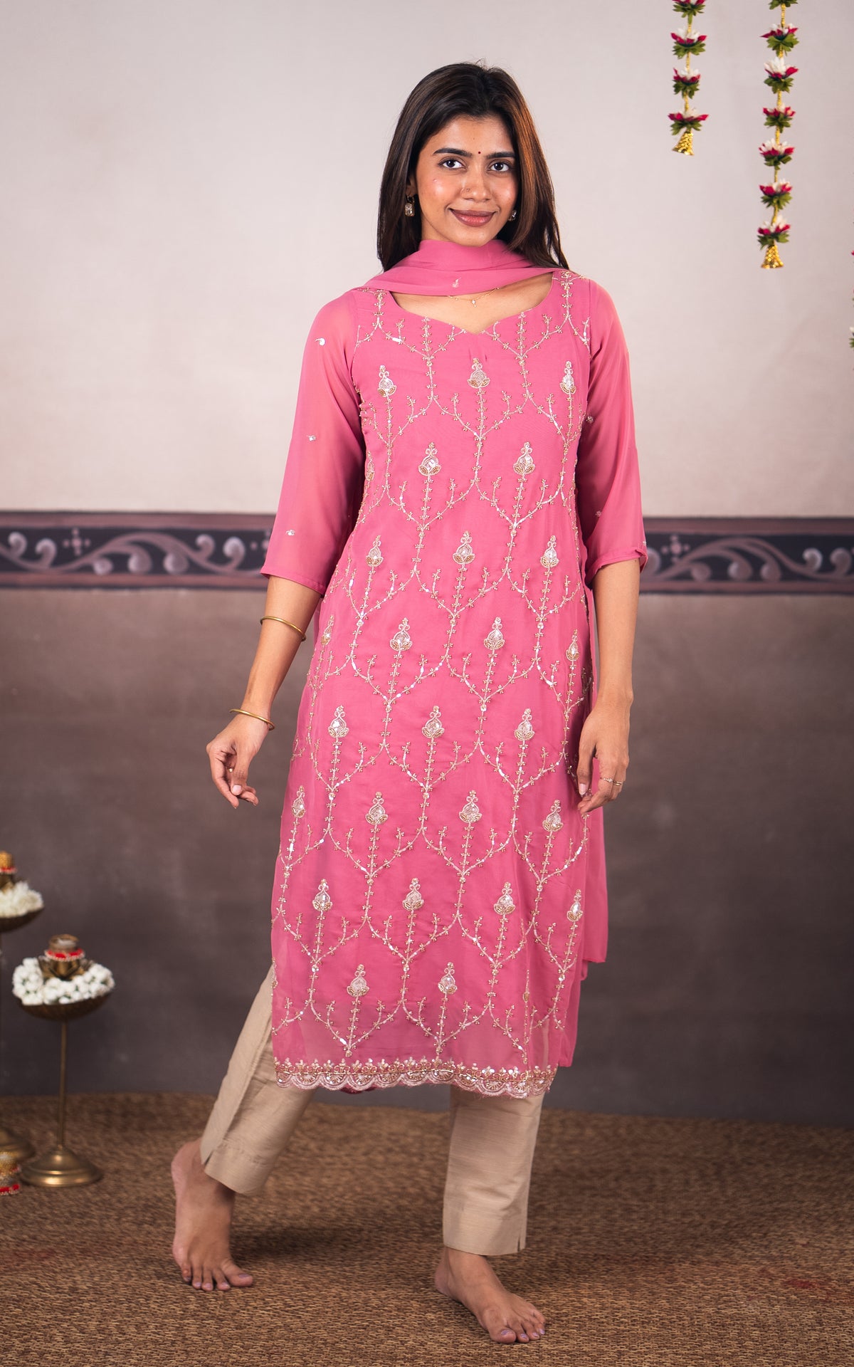 Stonework Light Pink (Kurti+Dupatta)