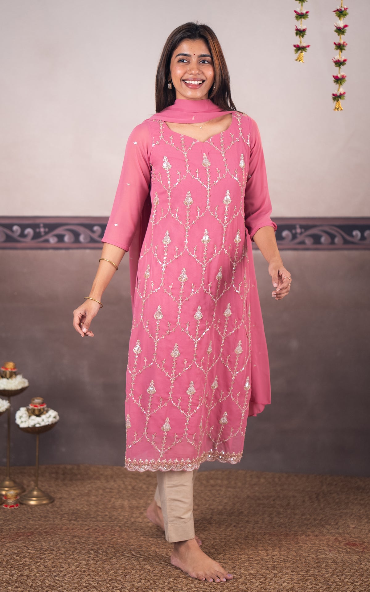 Stonework Light Pink (Kurti+Dupatta)