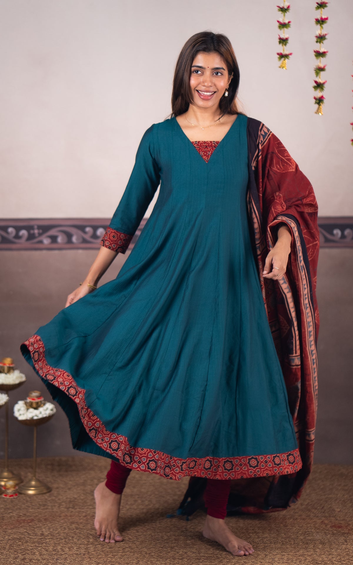 Rust and Teal (Kurti+Dupatta)