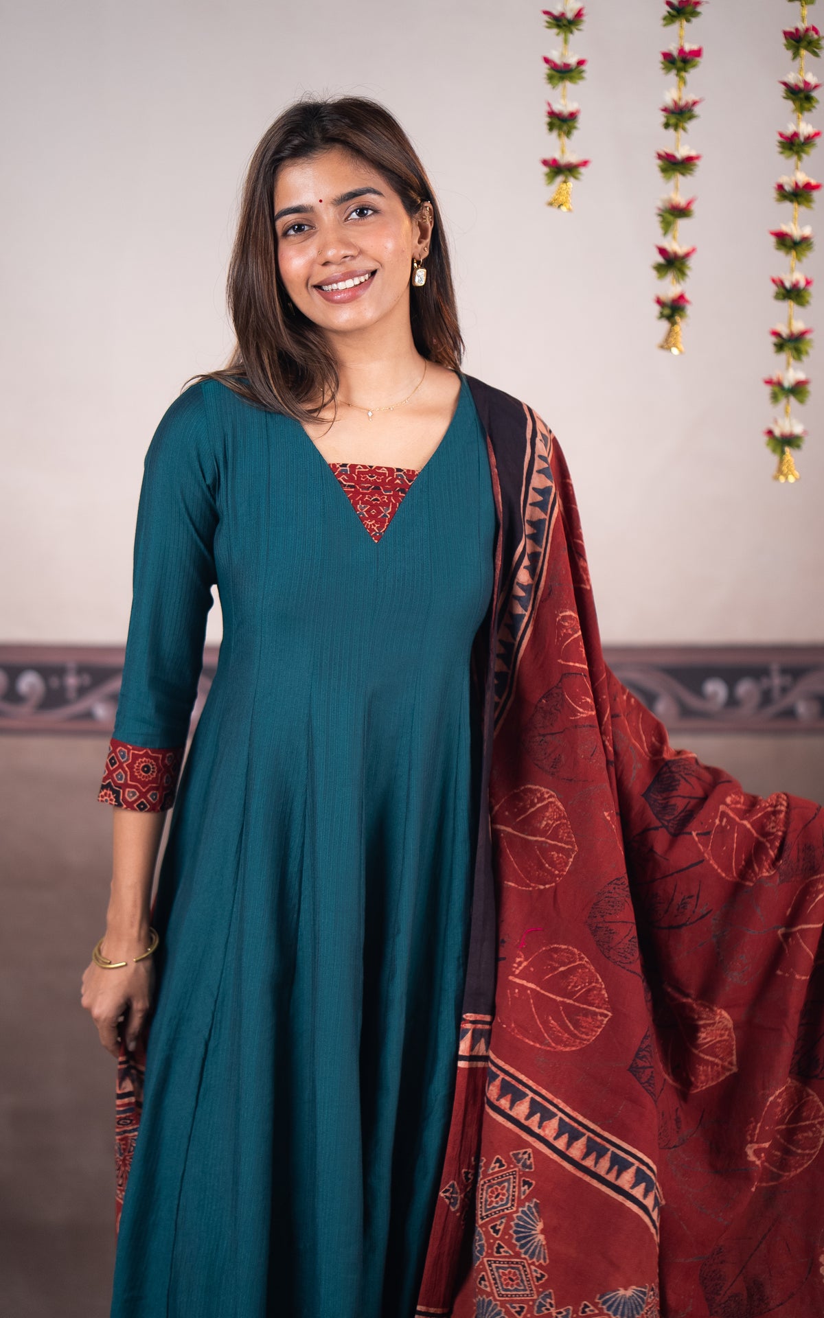 Rust and Teal (Kurti+Dupatta)