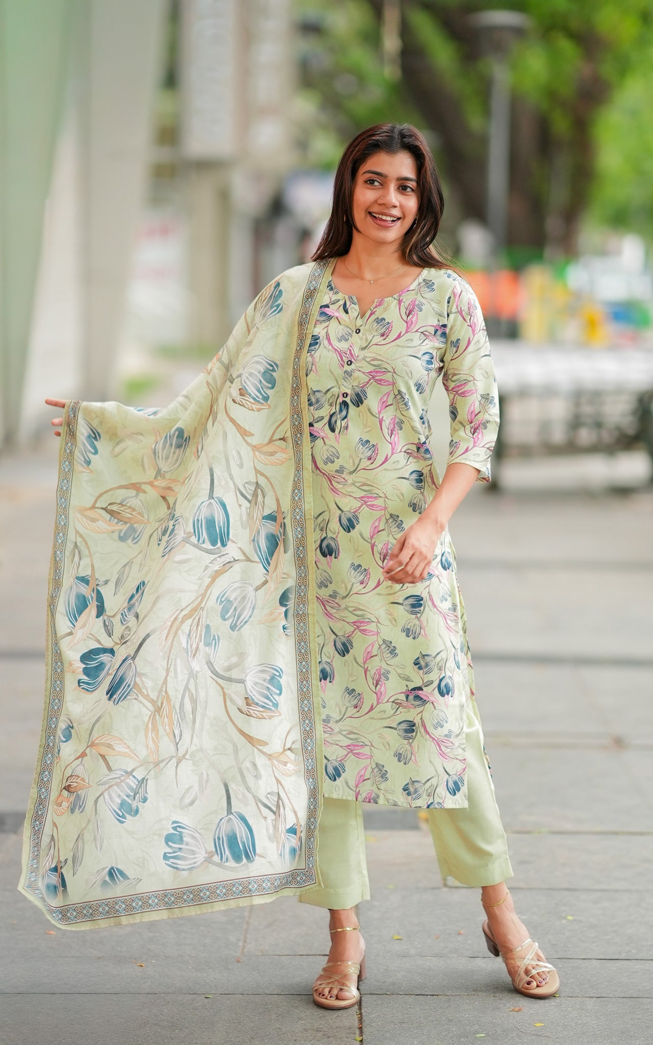 Digital print semi cotton kurti set for women